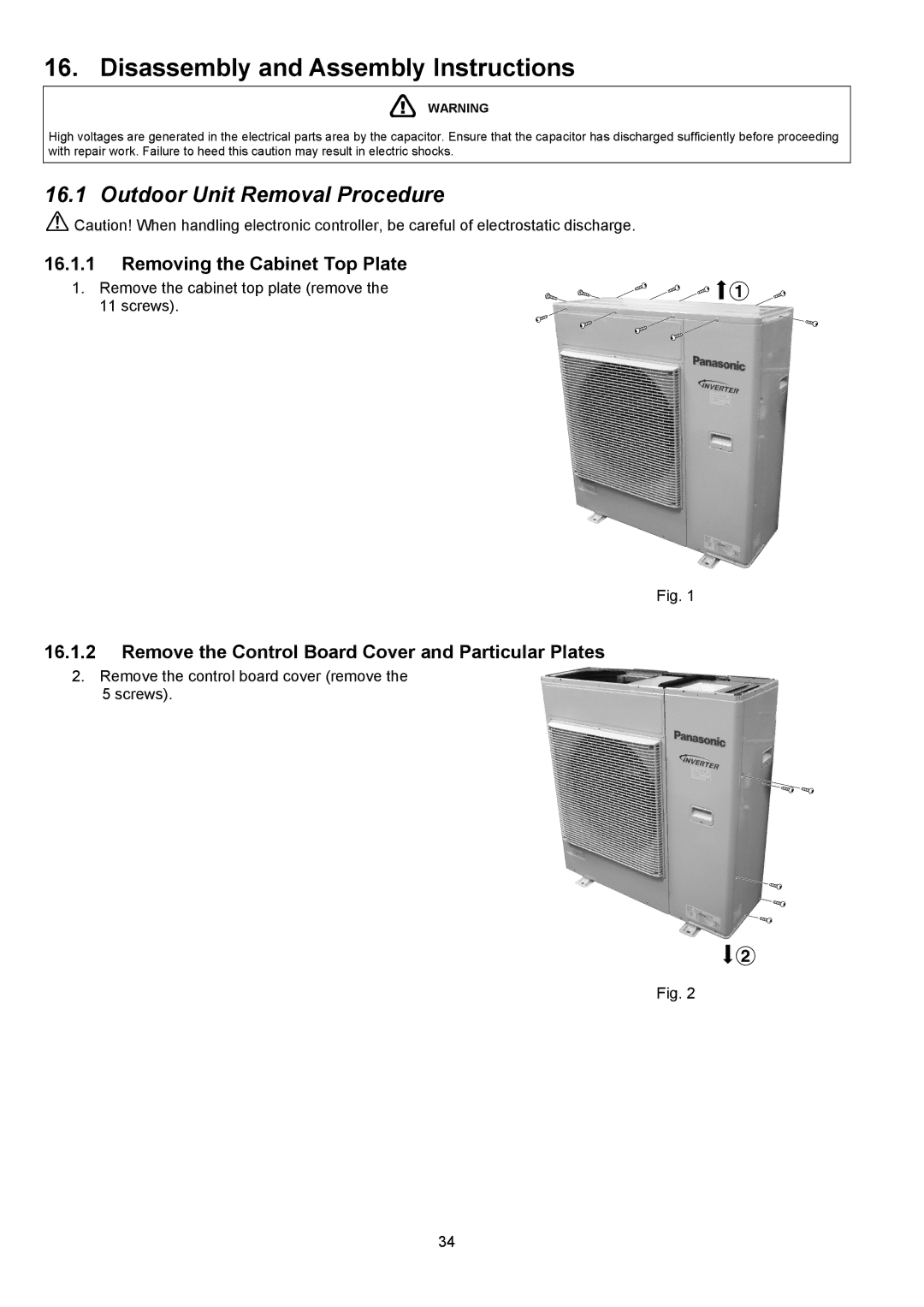 Panasonic CU-5E36QBU Disassembly and Assembly Instructions, Outdoor Unit Removal Procedure, Removing the Cabinet Top Plate 