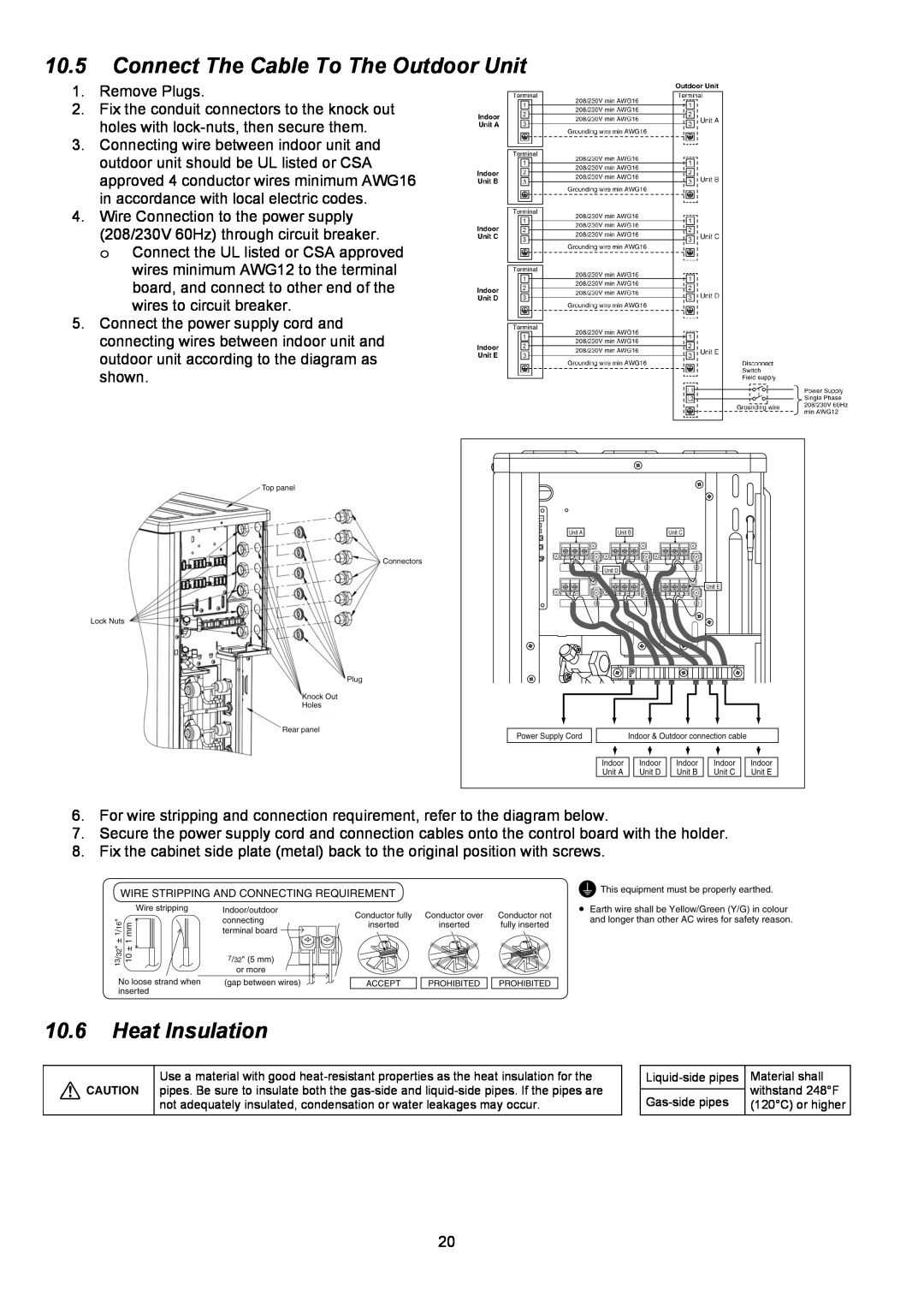 Panasonic CU-5E36QBU service manual 10.5Connect The Cable To The Outdoor Unit, 10.6Heat Insulation 