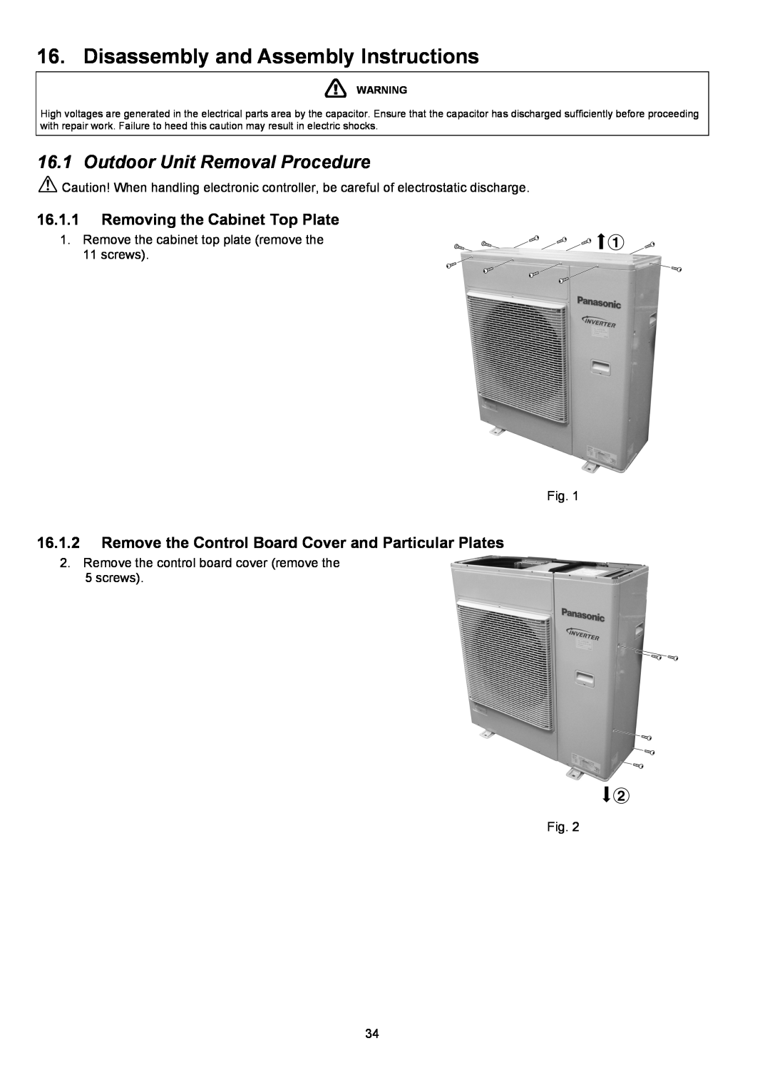 Panasonic CU-5E36QBU service manual Disassembly and Assembly Instructions, Outdoor Unit Removal Procedure, Fig 