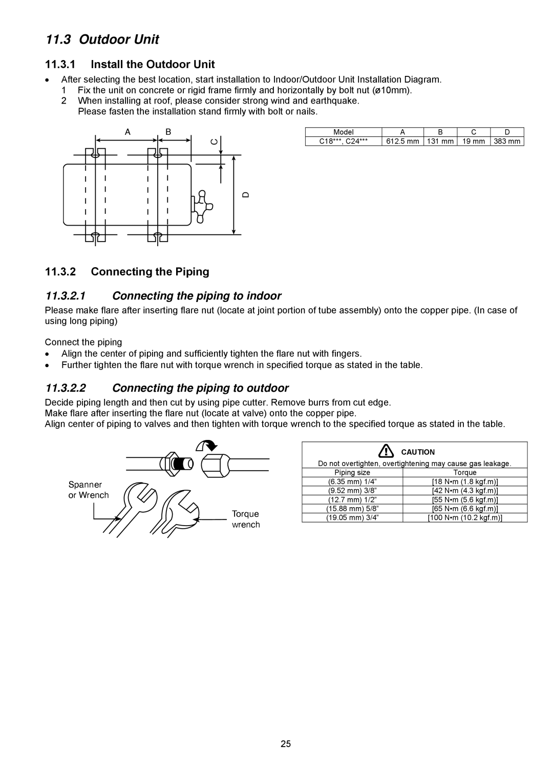 Panasonic CU-C24KKS, CU-C18KKS, CS-C18KKS, CS-C24KKS dimensions Install the Outdoor Unit, Connecting the Piping 