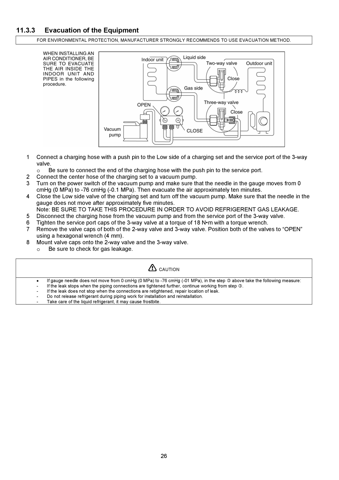 Panasonic CS-C18KKS, CU-C18KKS, CU-C24KKS, CS-C24KKS dimensions Evacuation of the Equipment 