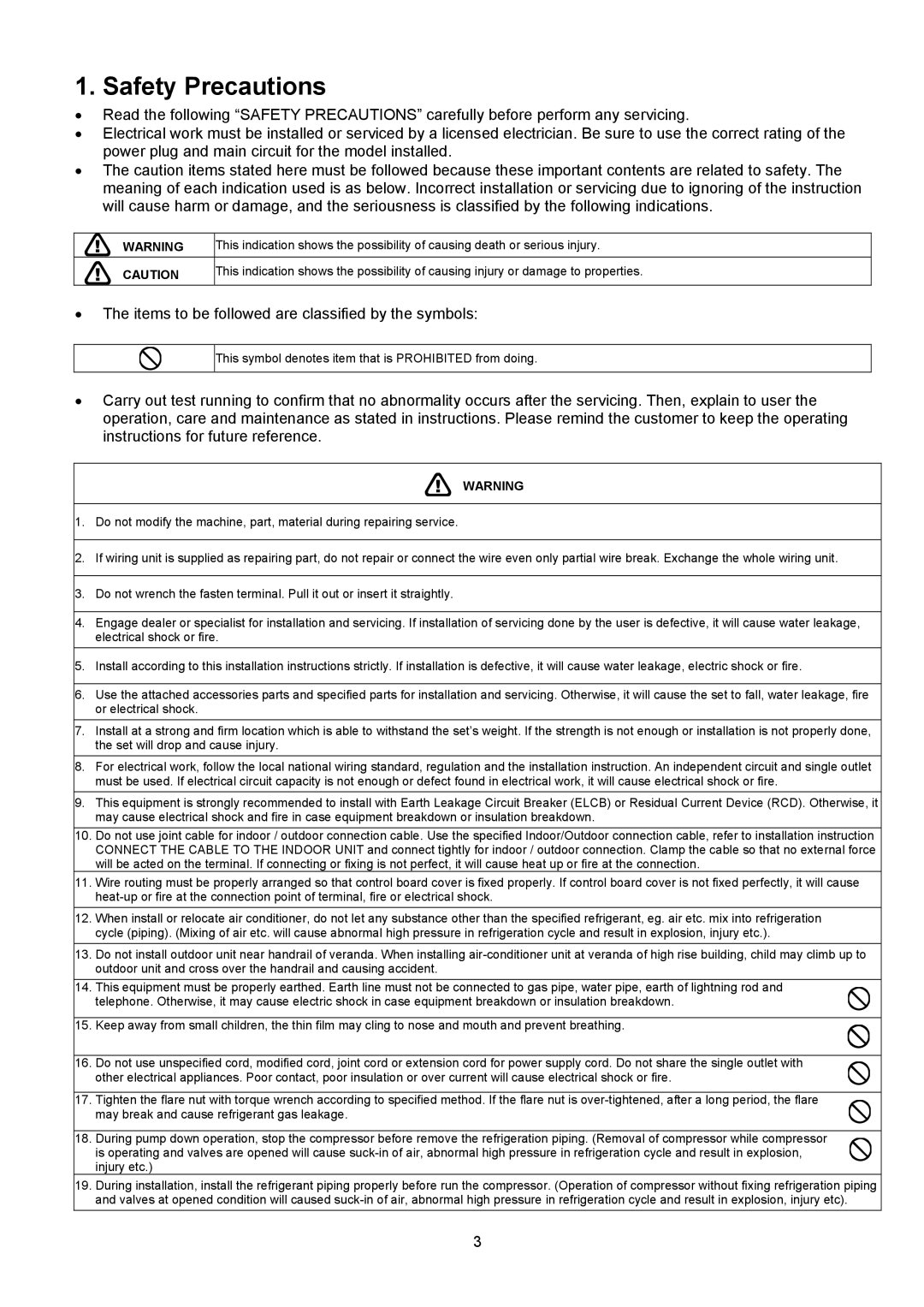 Panasonic CS-C24KKS, CU-C18KKS, CU-C24KKS, CS-C18KKS dimensions Safety Precautions 