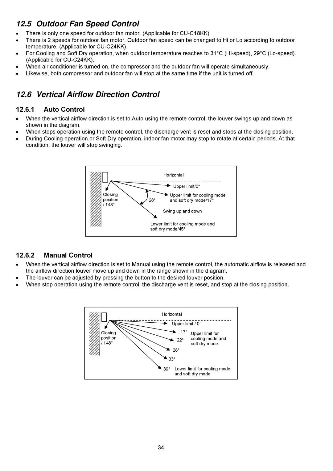 Panasonic CS-C18KKS, CU-C18KKS Outdoor Fan Speed Control, Vertical Airflow Direction Control, Auto Control, Manual Control 