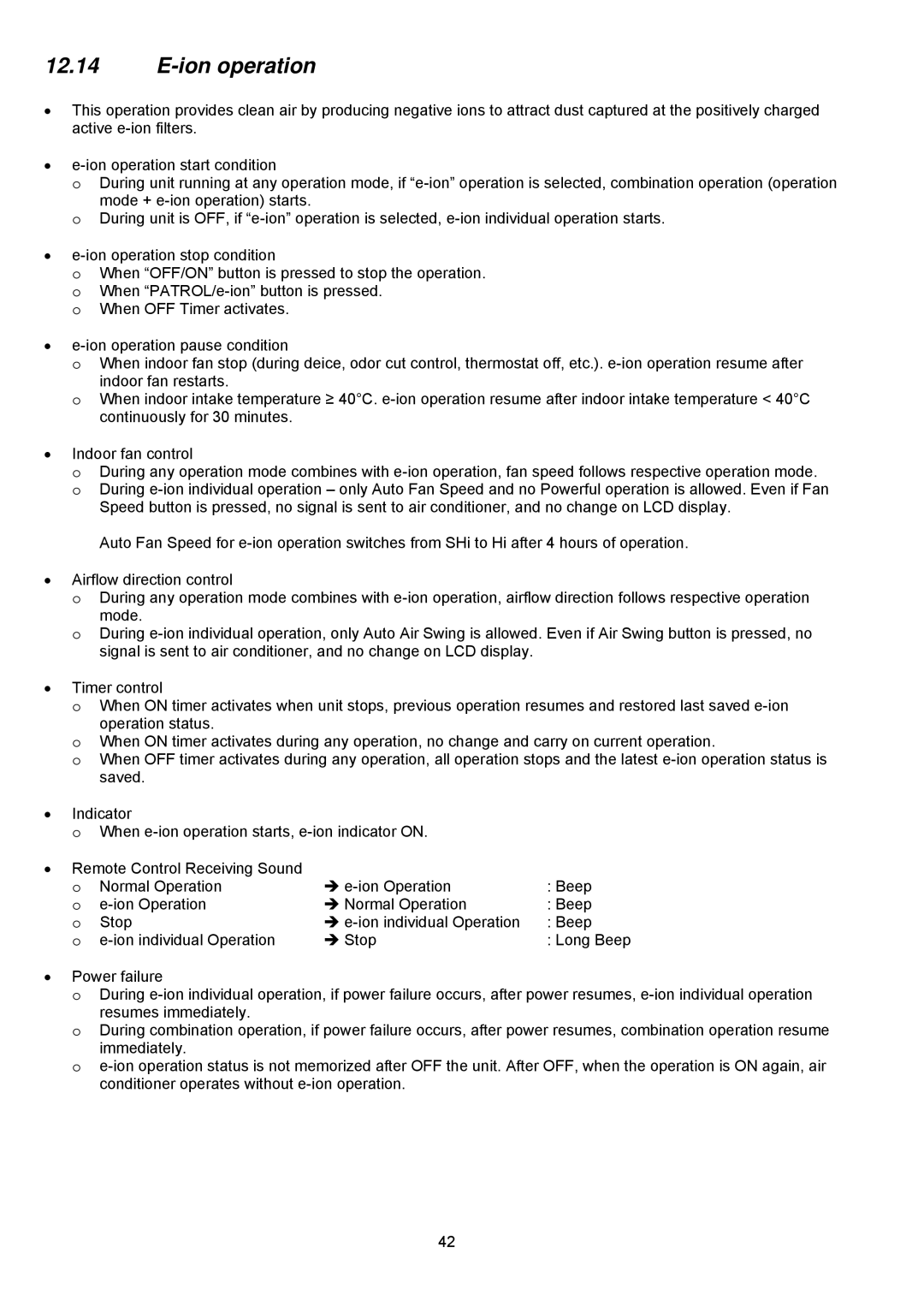 Panasonic CS-C18KKS, CU-C18KKS, CU-C24KKS, CS-C24KKS dimensions Ion operation 