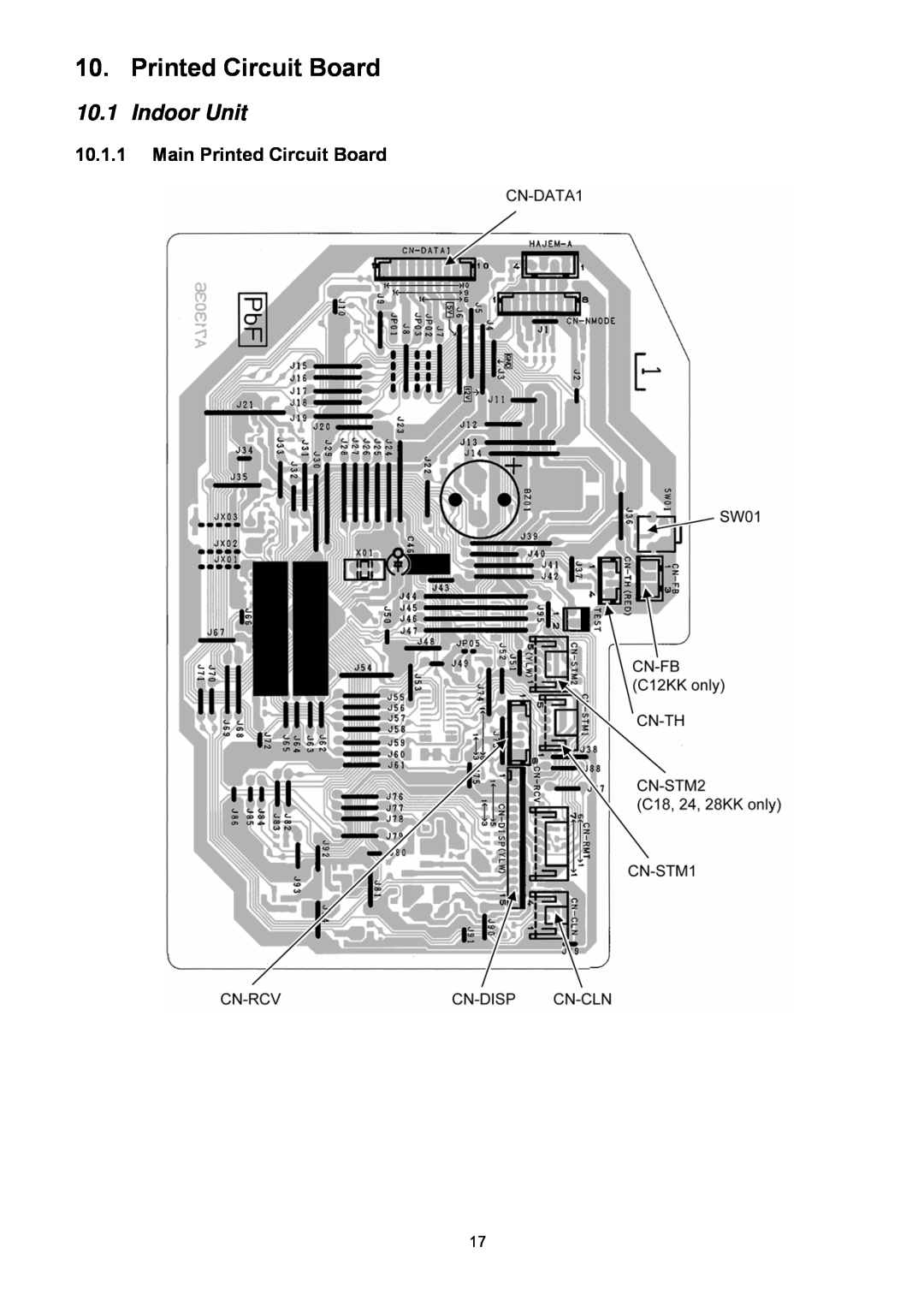 Panasonic CU-C24KKS, CU-C18KKS, CS-C18KKS, CS-C24KKS dimensions Indoor Unit, 10.1.1Main Printed Circuit Board 