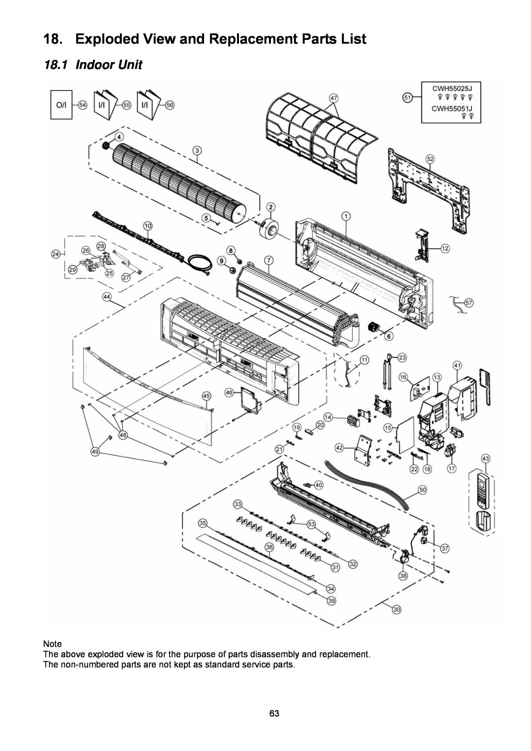 Panasonic CS-C24KKS, CU-C18KKS, CU-C24KKS, CS-C18KKS dimensions Exploded View and Replacement Parts List, Indoor Unit 