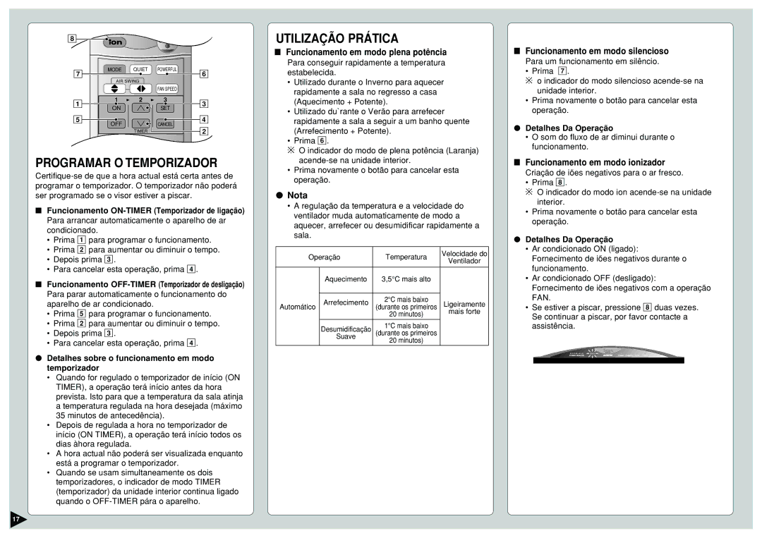 Panasonic CU-E12CKP5, CU-E15CKP5, CU-E9CKP5, CS-E9CKP, CS-E15CKP, CS-E12CKP Programar O Temporizador, Utilização Prática, Nota 