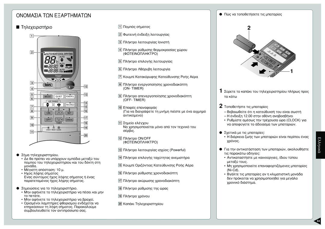 Panasonic CS-E12CKP, CU-E12CKP5, CU-E15CKP5, CU-E9CKP5, CS-E9CKP, CS-E15CKP manual Ôçëå÷åéñéóôÞñéï 