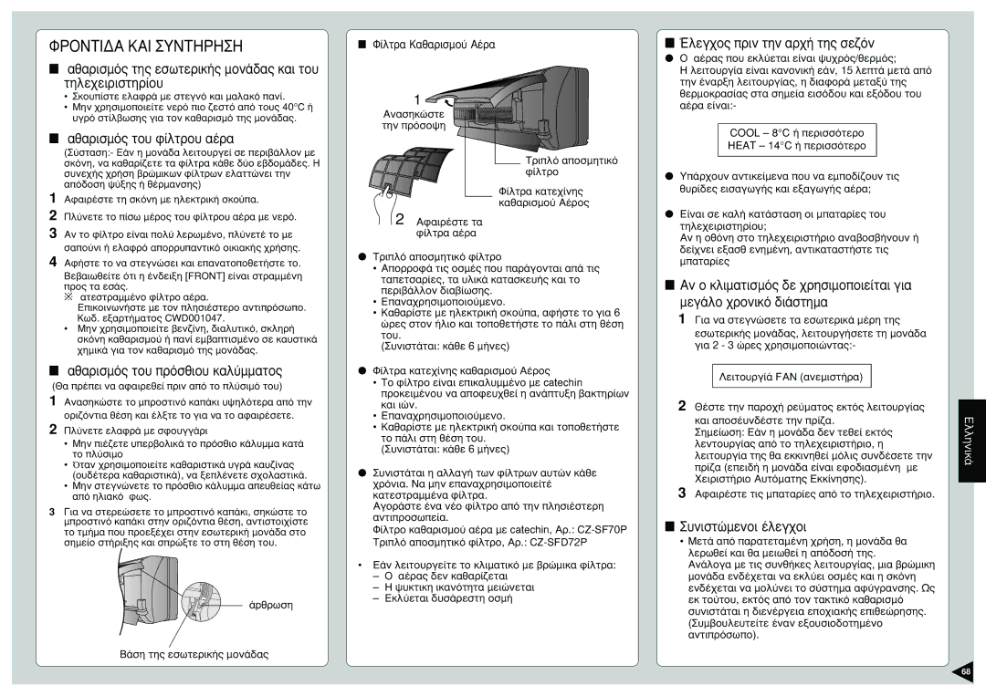 Panasonic CS-E9CKP, CU-E12CKP5, CU-E15CKP5, CU-E9CKP5, CS-E15CKP, CS-E12CKP manual Öñoíôéäá ÊÁÉ Óõíôçñçóç 