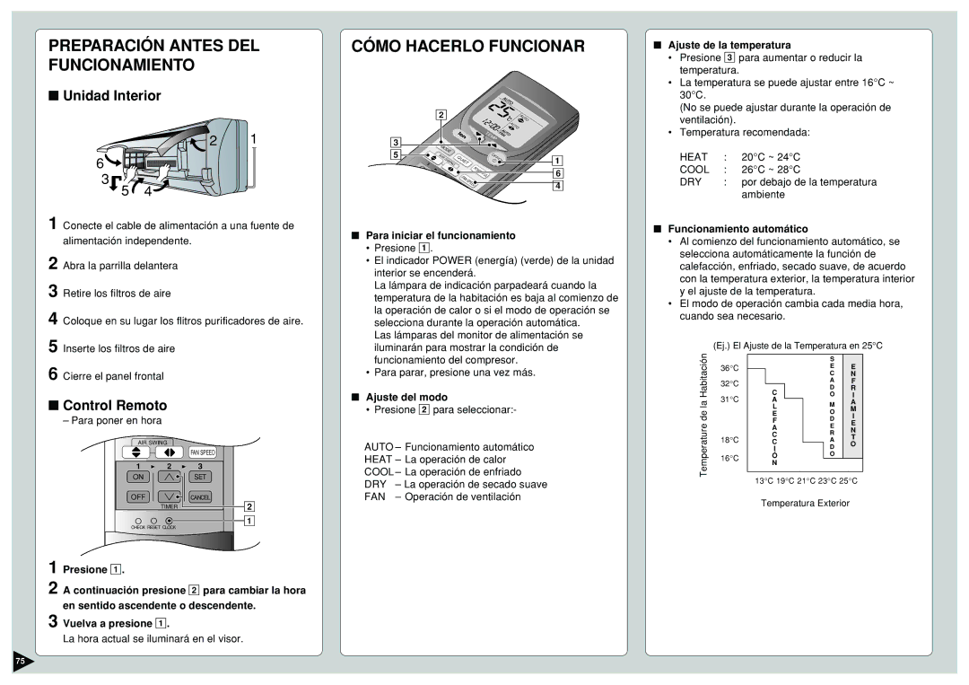 Panasonic CS-E15CKP, CU-E12CKP5, CU-E15CKP5 manual Ajuste de la temperatura, Para iniciar el funcionamiento, Ajuste del modo 