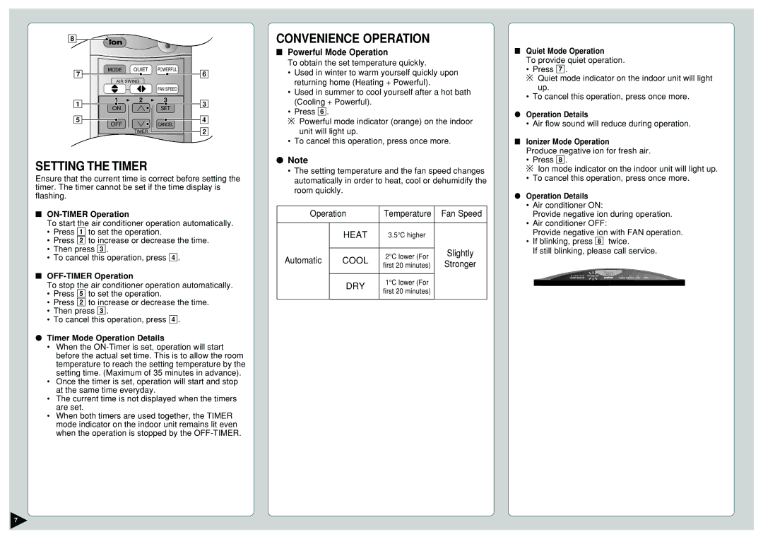 Panasonic CU-E9CKP5, CU-E12CKP5, CU-E15CKP5, CS-E9CKP, CS-E15CKP, CS-E12CKP manual Setting the Timer, Convenience Operation 