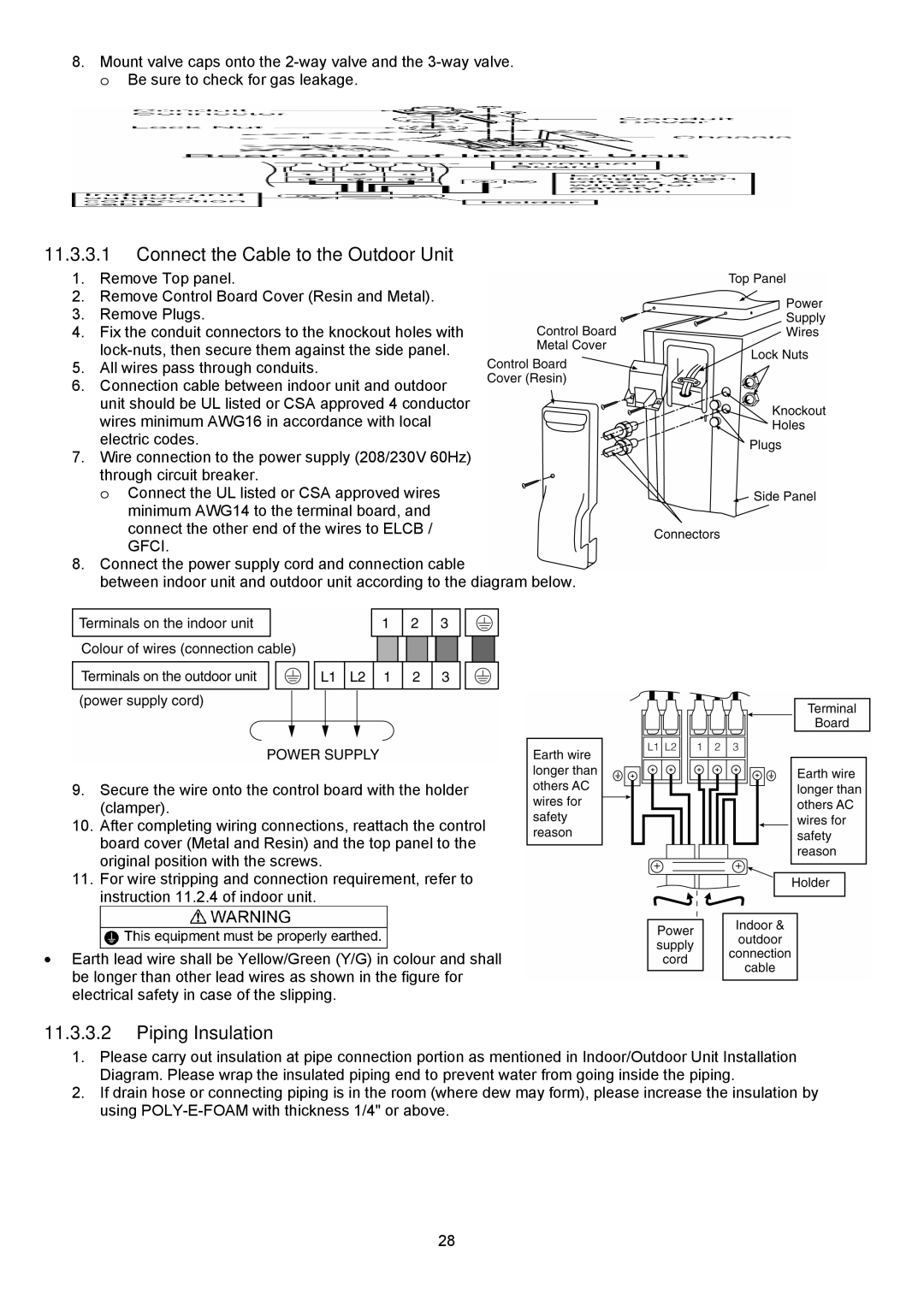 Panasonic CU-E12NKUA, CU-E9NKUA, CS-E9NKUAW, CS-E12NKUAW service manual Connect the Cable to the Outdoor Unit 