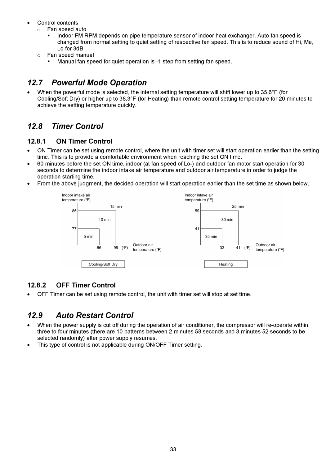 Panasonic CU-E9NKUA, CU-E12NKUA Powerful Mode Operation, Auto Restart Control, On Timer Control, OFF Timer Control 