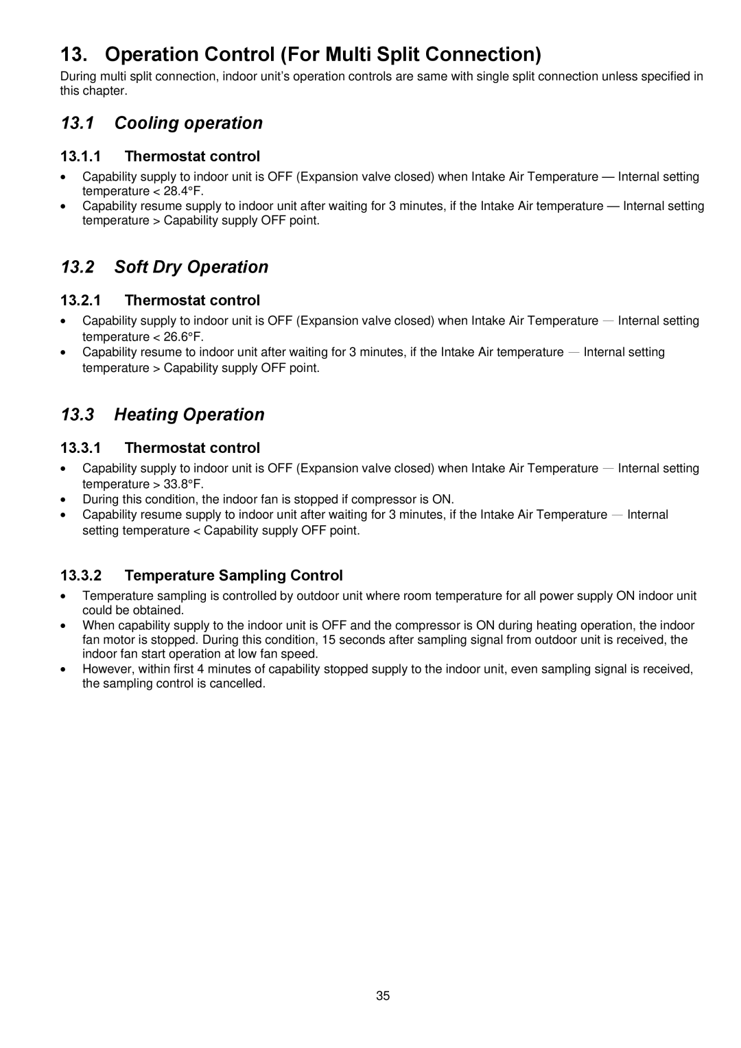 Panasonic CS-E12NKUAW, CU-E12NKUA Operation Control For Multi Split Connection, Cooling operation, Soft Dry Operation 