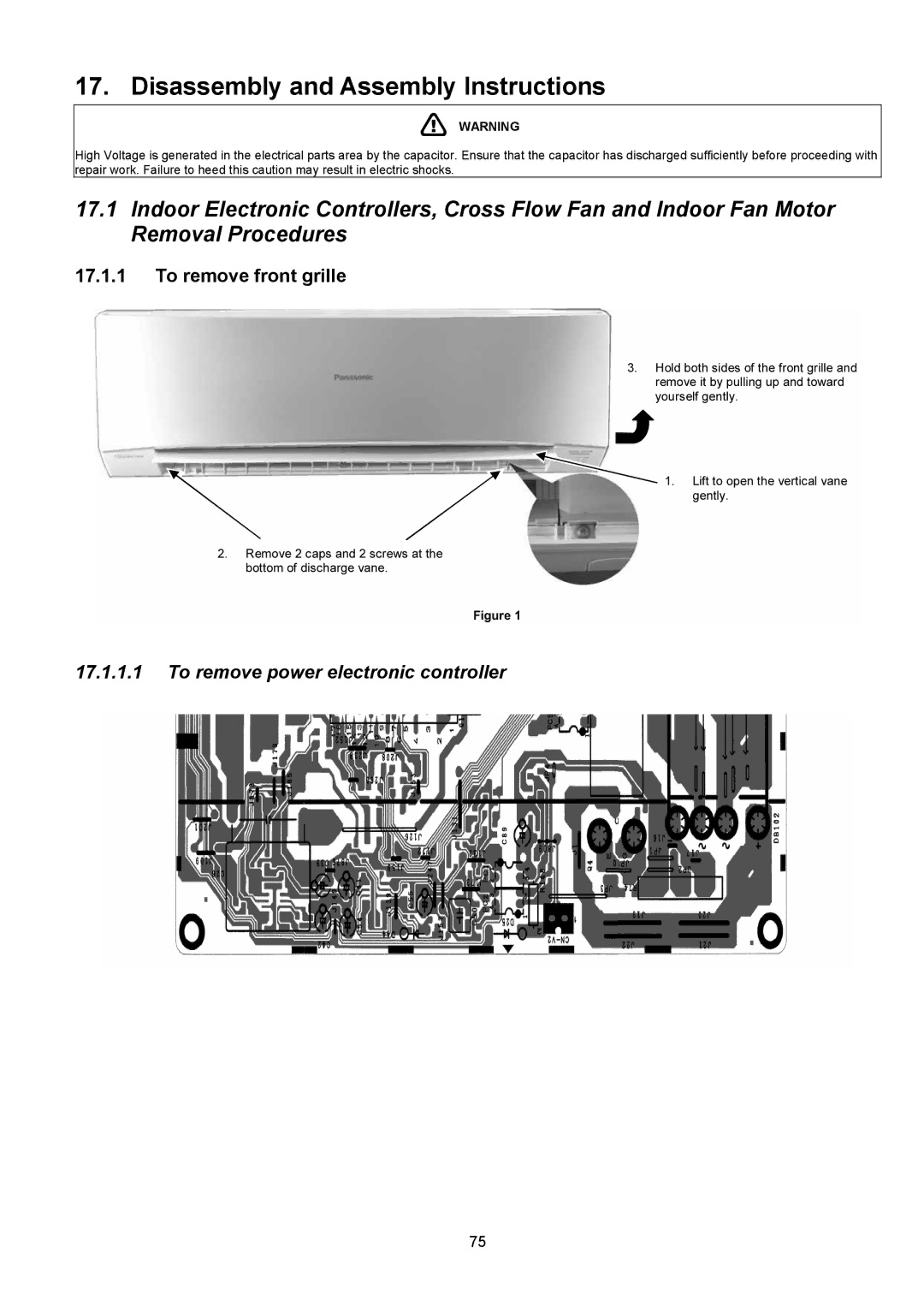 Panasonic CS-E12NKUAW, CU-E12NKUA, CU-E9NKUA, CS-E9NKUAW Disassembly and Assembly Instructions, To remove front grille 