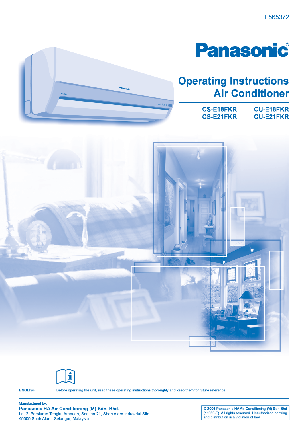 Panasonic manual Operating Instructions Air Conditioner, F565372, CS-E18FKR CU-E18FKR CS-E21FKR CU-E21FKR, English 