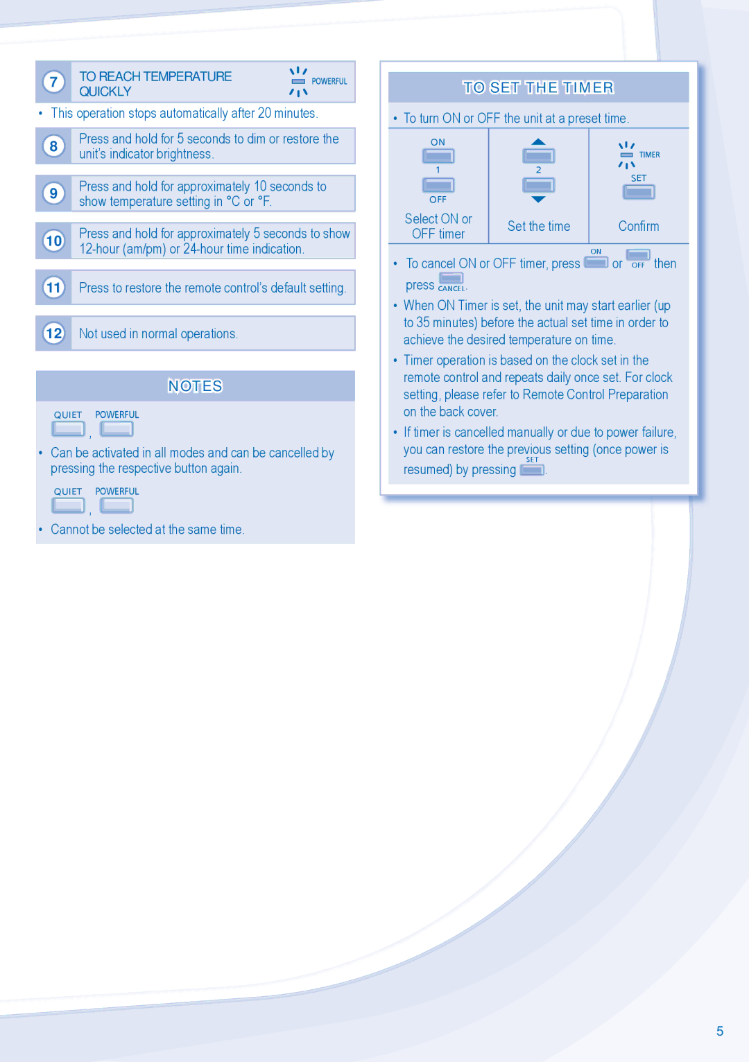 Panasonic CU-E24NKUA, CU-E18NKUA, CS-E24NKUA, CS-E18NKUA manual To Reach Temperature, Quickly, To SET the Timer 