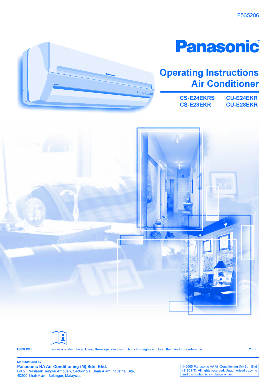 Panasonic CU-E24EKR, CU-E28EKR, CS-E24EKRS, CS-E28EKR manual Operating Instructions Air Conditioner 