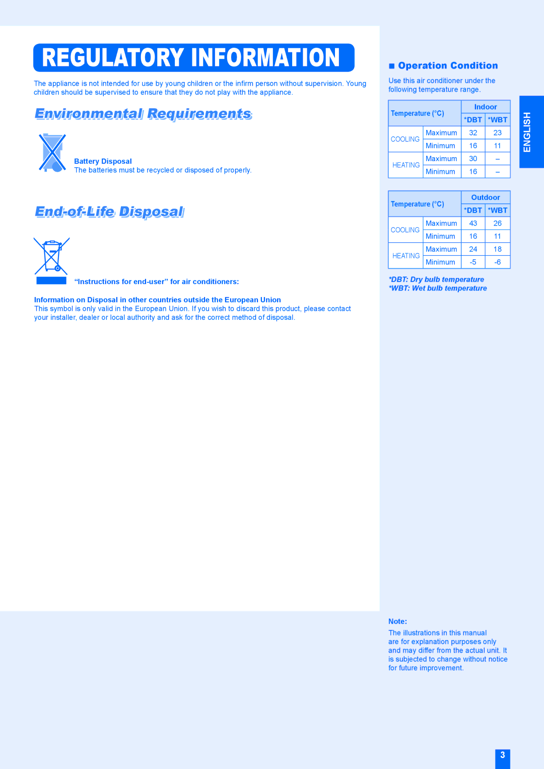 Panasonic CS-E28EKR, CU-E28EKR, CU-E24EKR, CS-E24EKRS manual Regulatory Information, Operation Condition 