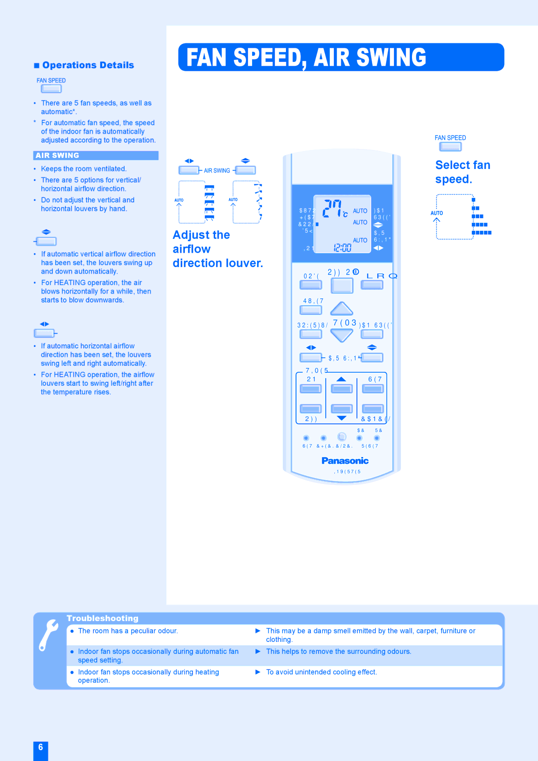 Panasonic CS-E24EKRS manual FAN SPEED, AIR Swing, Adjust the airﬂow direction louver, Select fan speed, Operations Details 