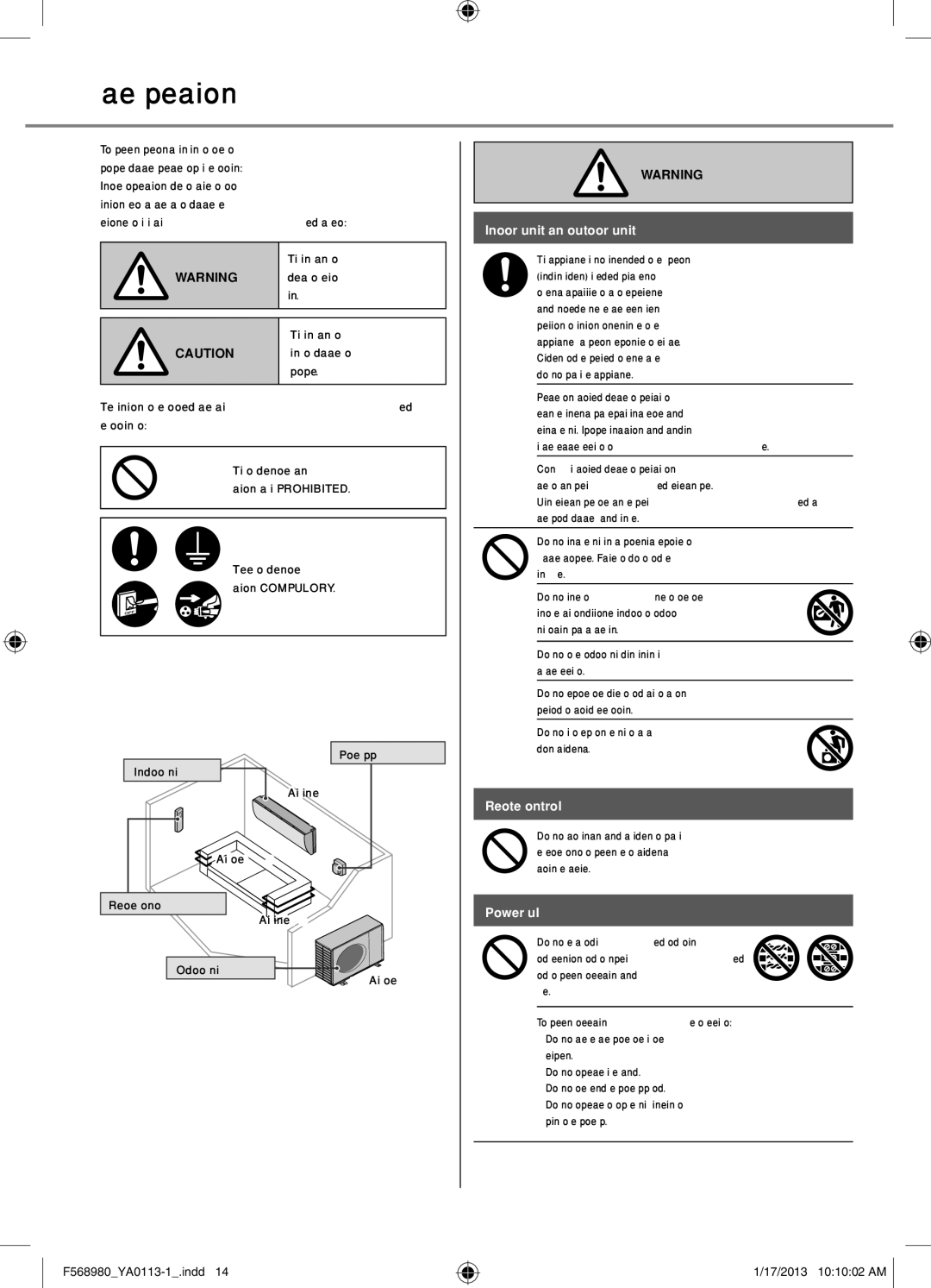 Panasonic CS-K24PKF, CU-K18PKF, CU-K24PKF Safety precautions, Indoor unit and outdoor unit, Remote control, Power supply 