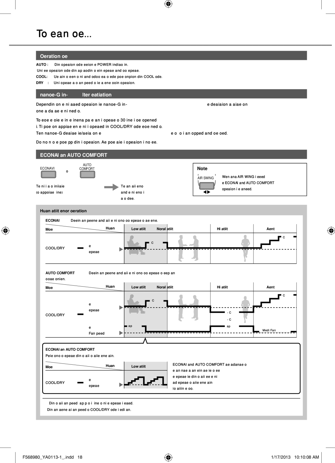 Panasonic CS-K24PKF, CU-K18PKF To learn more, Operation mode, Nanoe-G in-ﬁlter deactivation, Econavi and Auto Comfort 