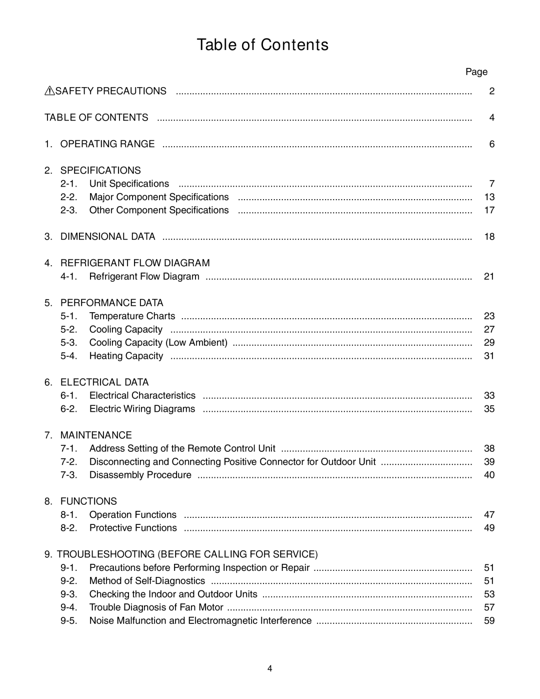 Panasonic CZ-18BT1U, CU-KE12NK1, CU-KE18NKU, CS-KE18NB4UW, CS-KE12NB41 service manual Table of Contents 