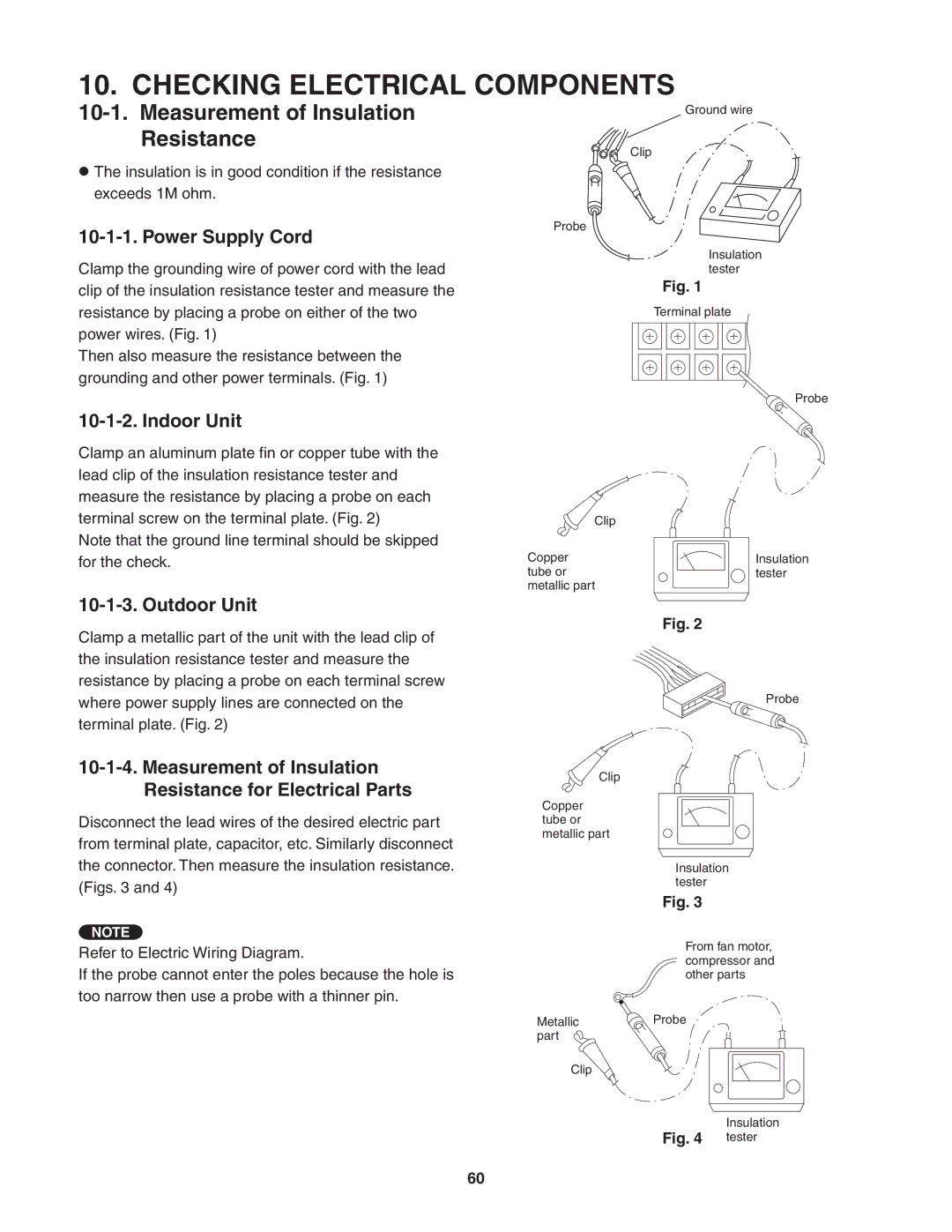 Panasonic CU-KE12NK1, CU-KE18NKU Checking Electrical Components, Measurement of Insulation Resistance, Power Supply Cord 