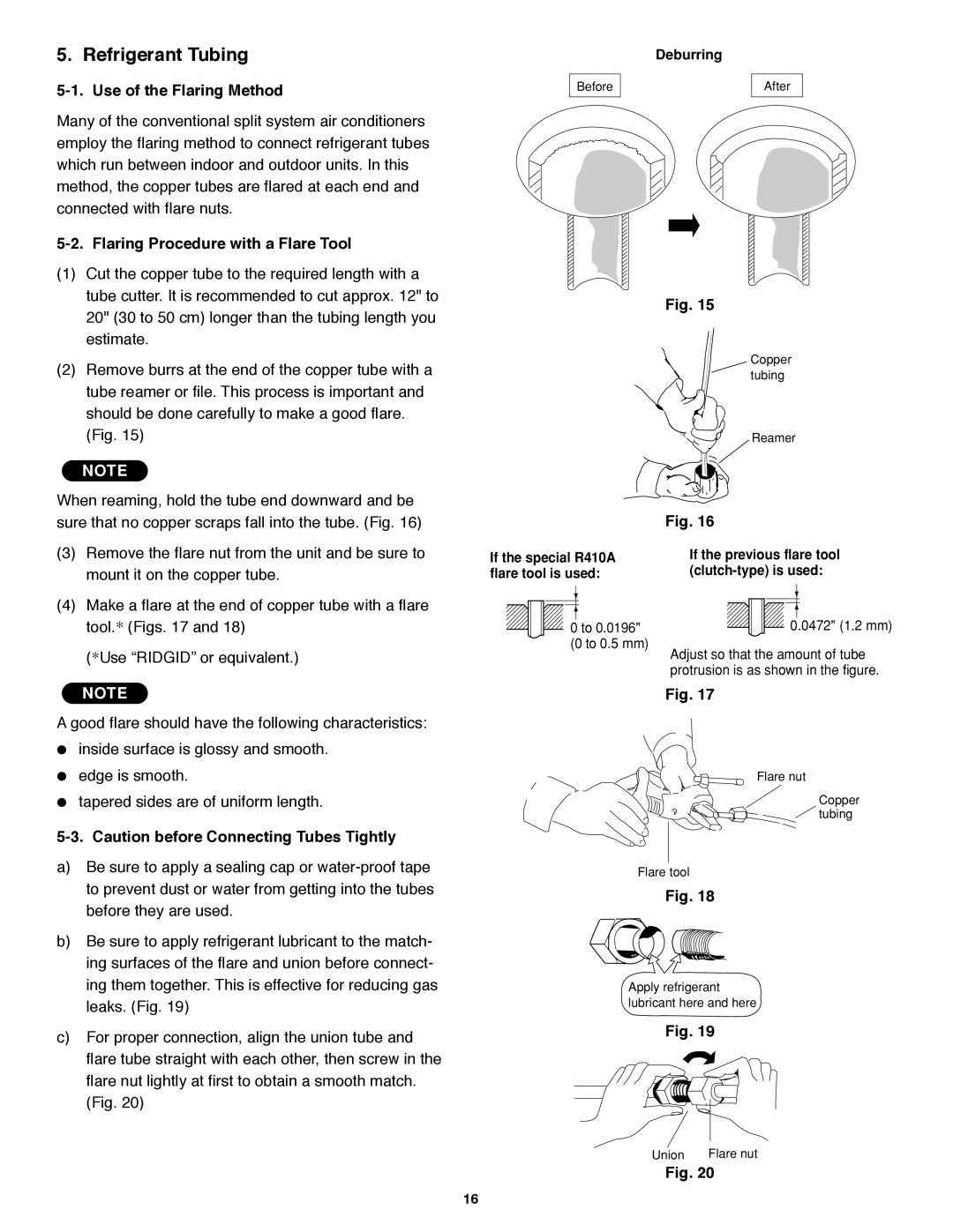 Panasonic CU-KE18NKU Refrigerant Tubing, Use of the Flaring Method, Flaring Procedure with a Flare Tool, Deburring 