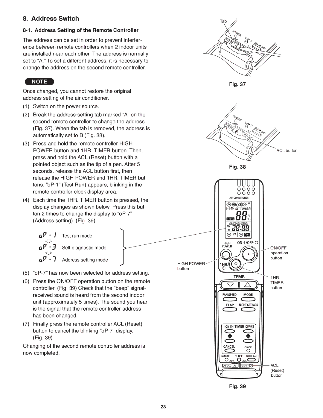 Panasonic CS-KE12NB41, CU-KE12NK1, CU-KE18NKU, CS-KE18NB4UW Address Switch, Address Setting of the Remote Controller 