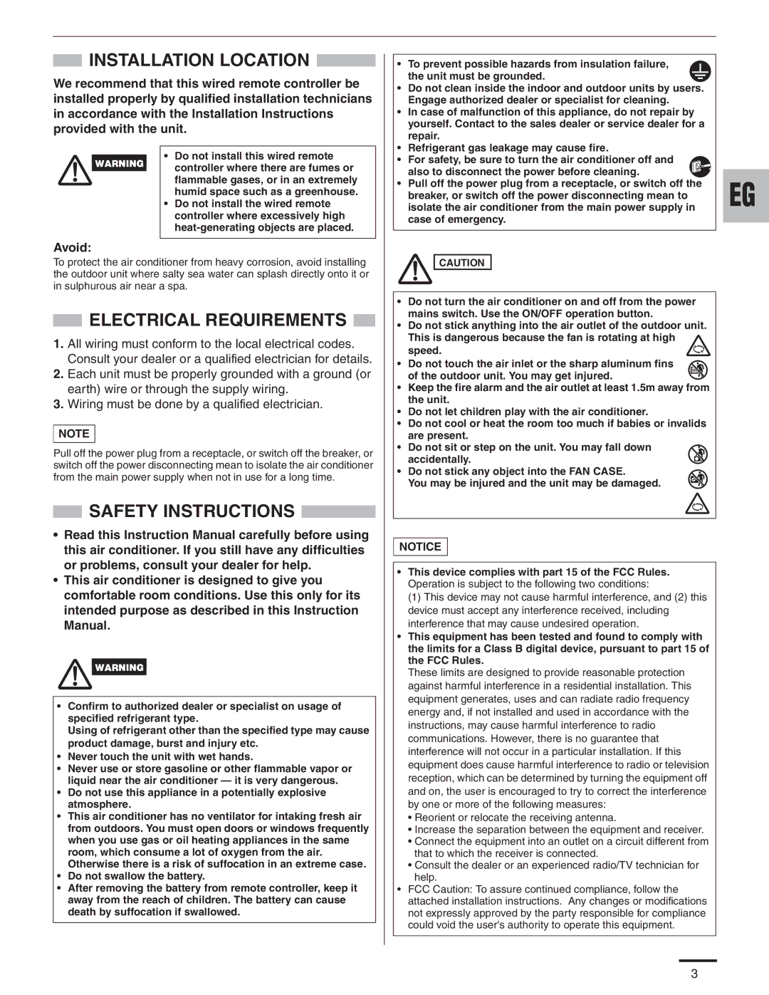 Panasonic CS-KE18NB4UW, CU-KE12NK1, CU-KE18NKU, CS-KE12NB41, CZ-18BT1U service manual Installation Location 