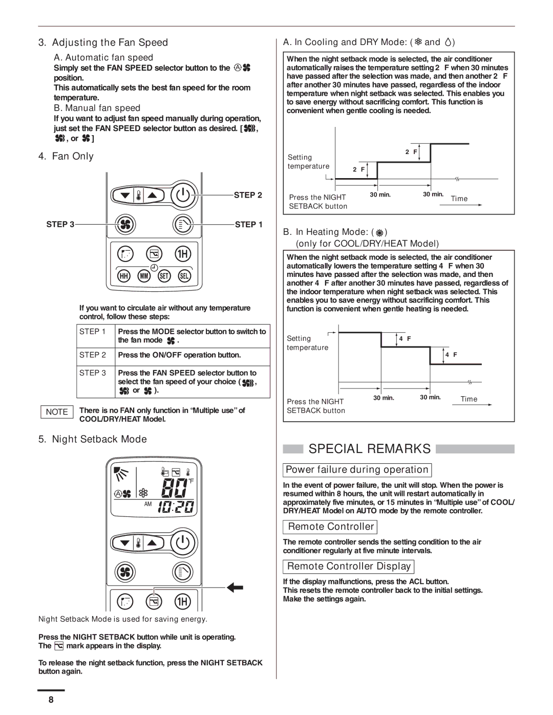 Panasonic CS-KE18NB4UW, CU-KE12NK1, CU-KE18NKU Remote Controller Display, Heating Mode Only for COOL/DRY/HEAT Model 