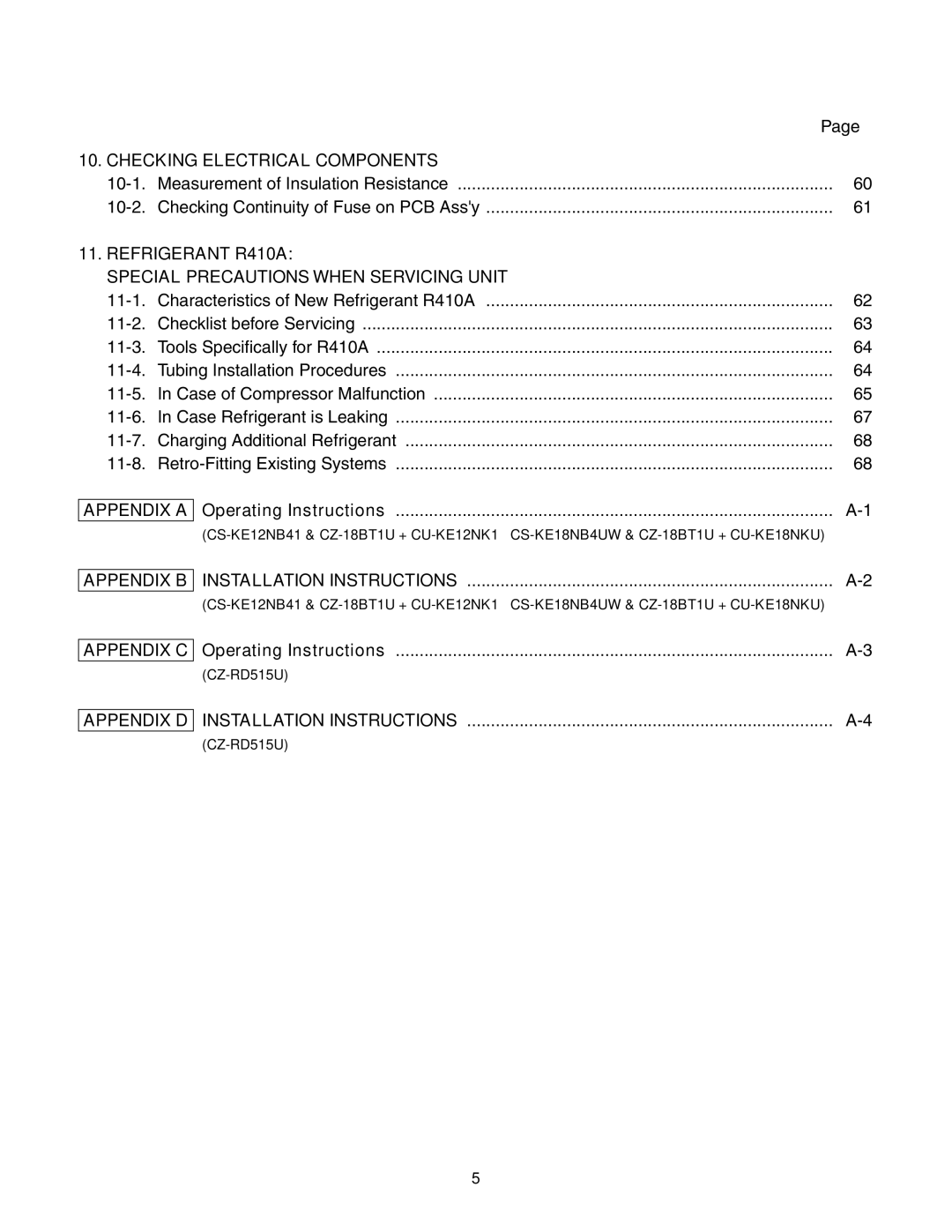 Panasonic CU-KE12NK1, CU-KE18NKU, CS-KE18NB4UW, CS-KE12NB41, CZ-18BT1U 11-2, 11-4, 11-7, 11-8, Operating Instructions 