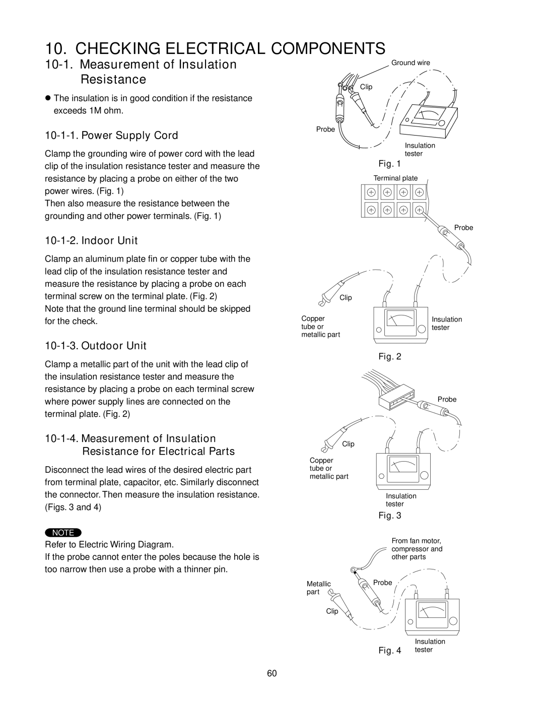 Panasonic CU-KE12NK1, CU-KE18NKU Checking Electrical Components, Measurement of Insulation Resistance, Power Supply Cord 