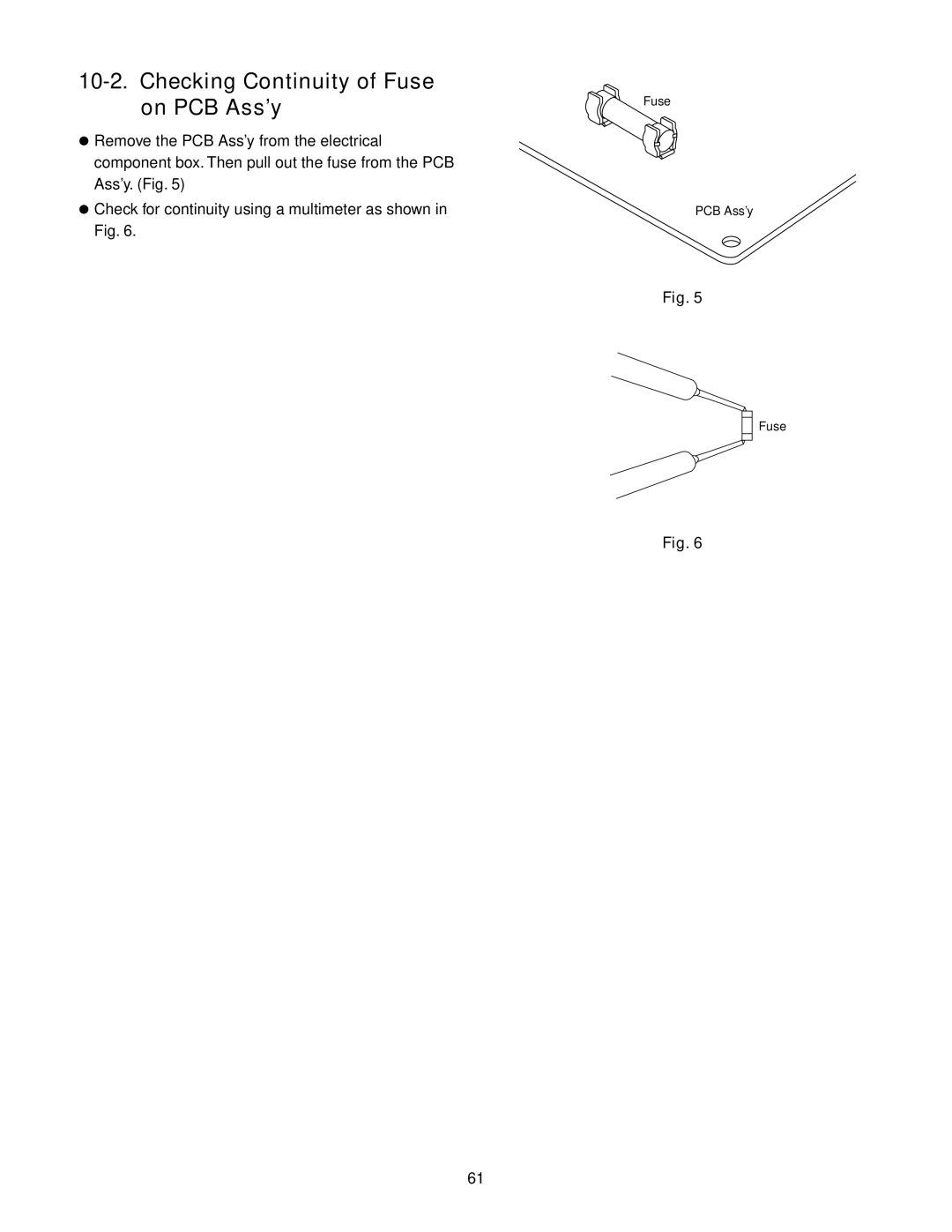 Panasonic CU-KE18NKU, CU-KE12NK1, CS-KE18NB4UW, CS-KE12NB41, CZ-18BT1U service manual Checking Continuity of Fuse on PCB Assy 