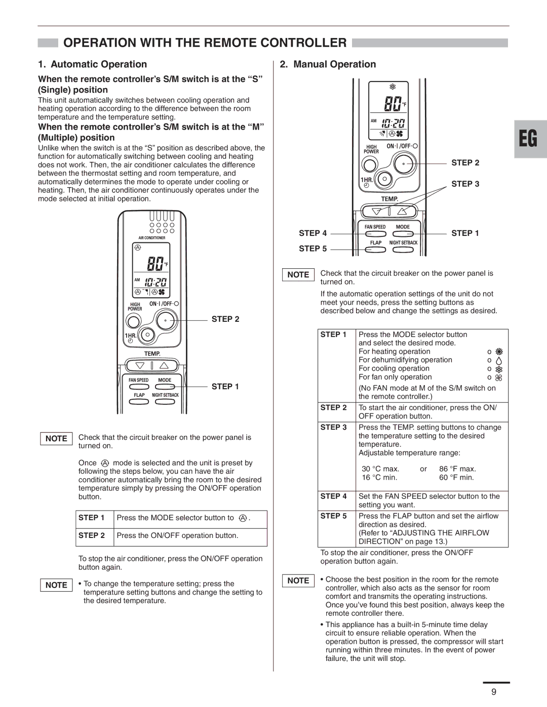 Panasonic CZ-18BT1U, CU-KE12NK1 Operation with the Remote Controller, Automatic Operation, Manual Operation, Step 