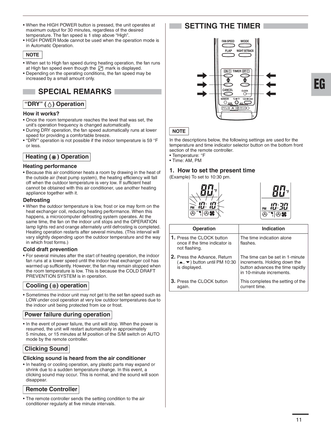 Panasonic CU-KE18NKU, CU-KE12NK1, CS-KE18NB4UW, CS-KE12NB41, CZ-18BT1U service manual Special Remarks, Setting the Timer 