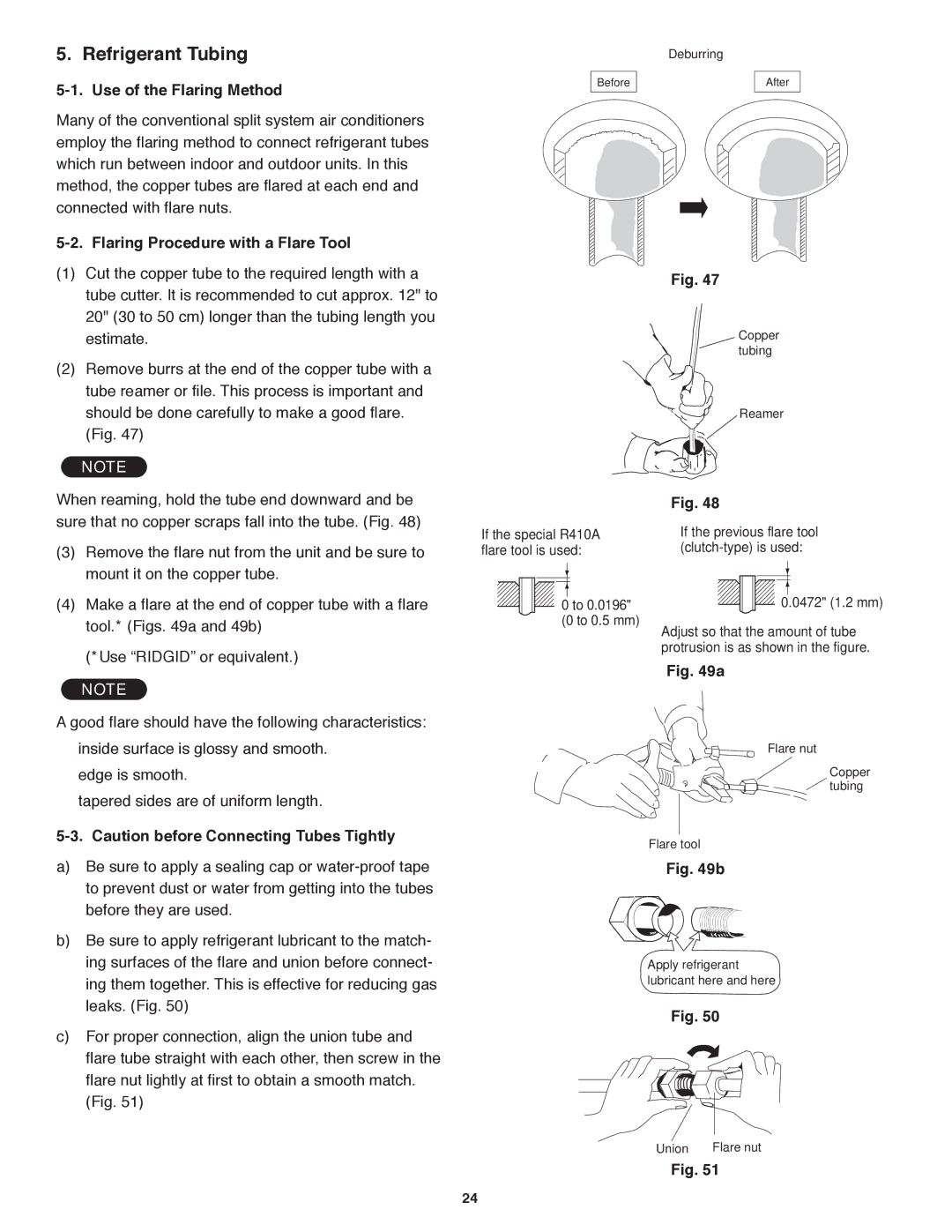 Panasonic CU-KE36NKU, CU-KE30NKU Refrigerant Tubing, Use of the Flaring Method, Flaring Procedure with a Flare Tool 