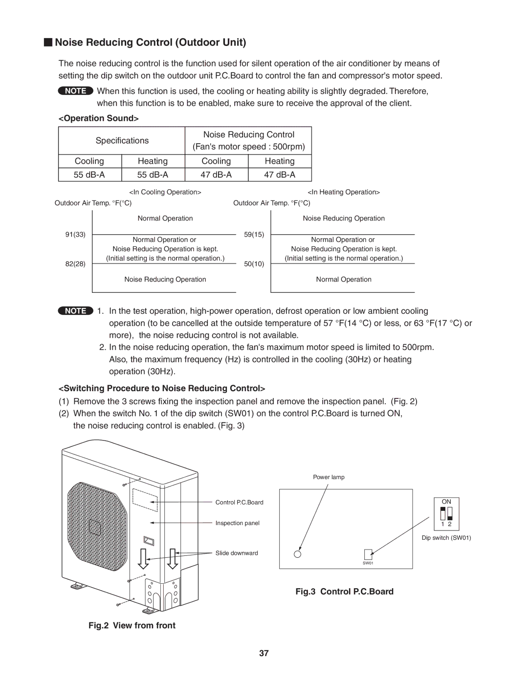 Panasonic CU-KE30NKU Noise Reducing Control Outdoor Unit, Operation Sound, Switching Procedure to Noise Reducing Control 