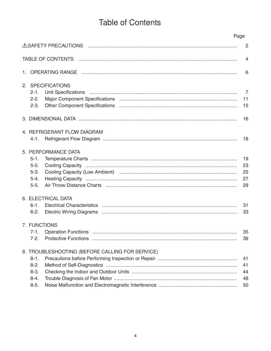 Panasonic CU-KE36NKU, CU-KE30NKU, CS-KE36NKU, CS-KE30NKU service manual Table of Contents 