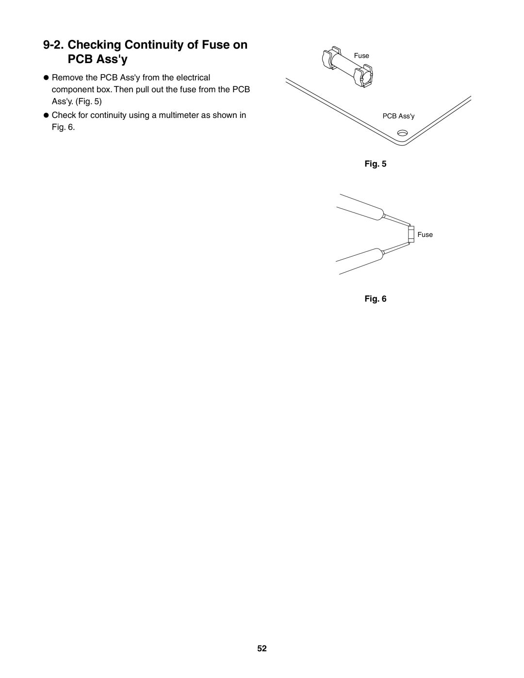 Panasonic CU-KE36NKU, CU-KE30NKU, CS-KE36NKU, CS-KE30NKU service manual Checking Continuity of Fuse on PCB Assy 