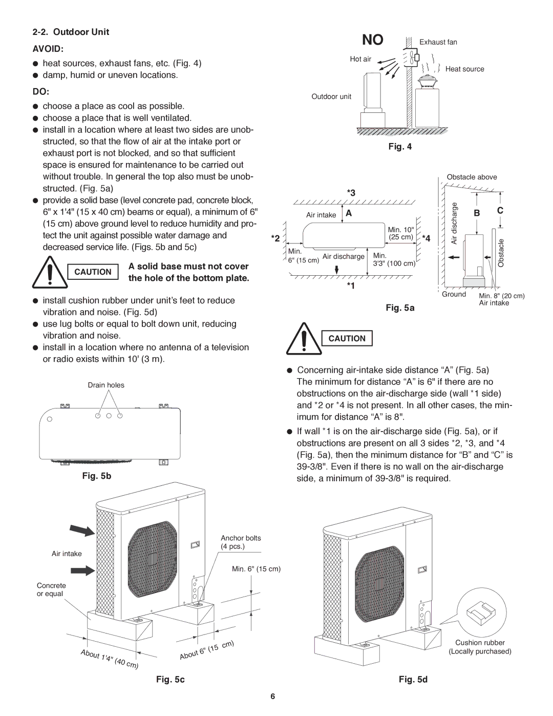 Panasonic CS-KE36NKU, CU-KE36NKU, CU-KE30NKU Outdoor Unit, Solid base must not cover the hole of the bottom plate 