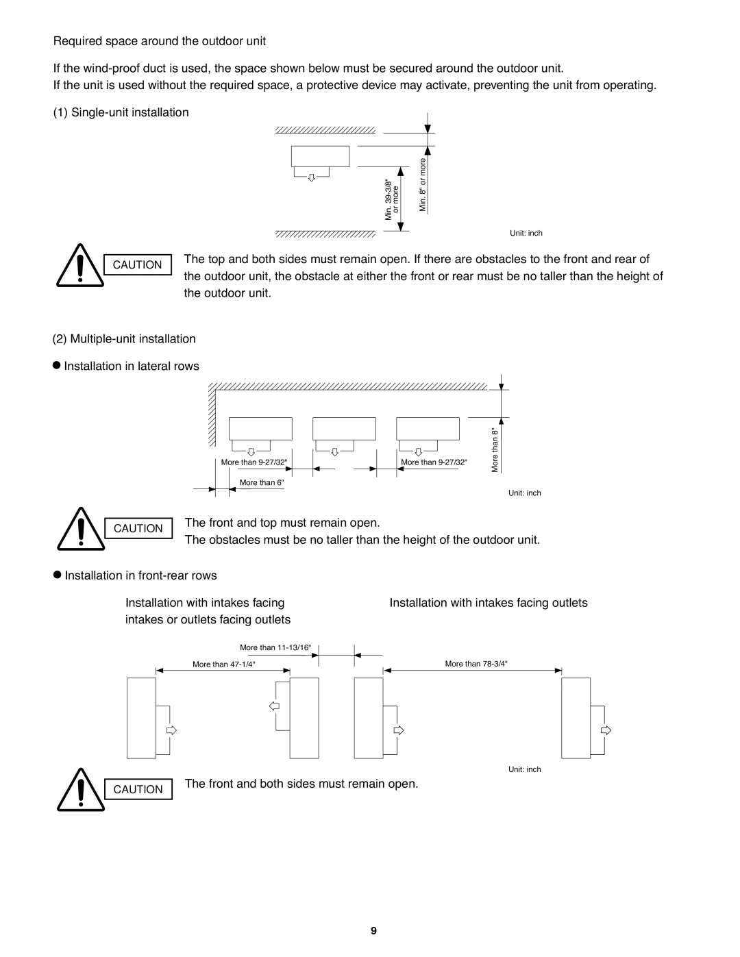 Panasonic CU-KE30NKU, CU-KE36NKU, CS-KE36NKU Required space around the outdoor unit, 4922054=0/041,9-*04.52,9 