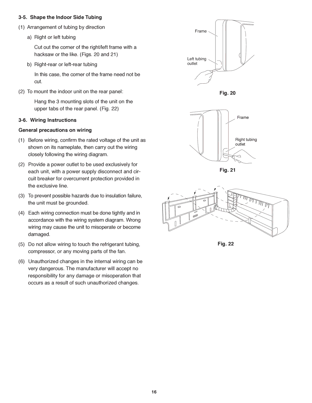 Panasonic CU-KE36NKU, CU-KE30NKU Shape the Indoor Side Tubing, Wiring Instructions General precautions on wiring 