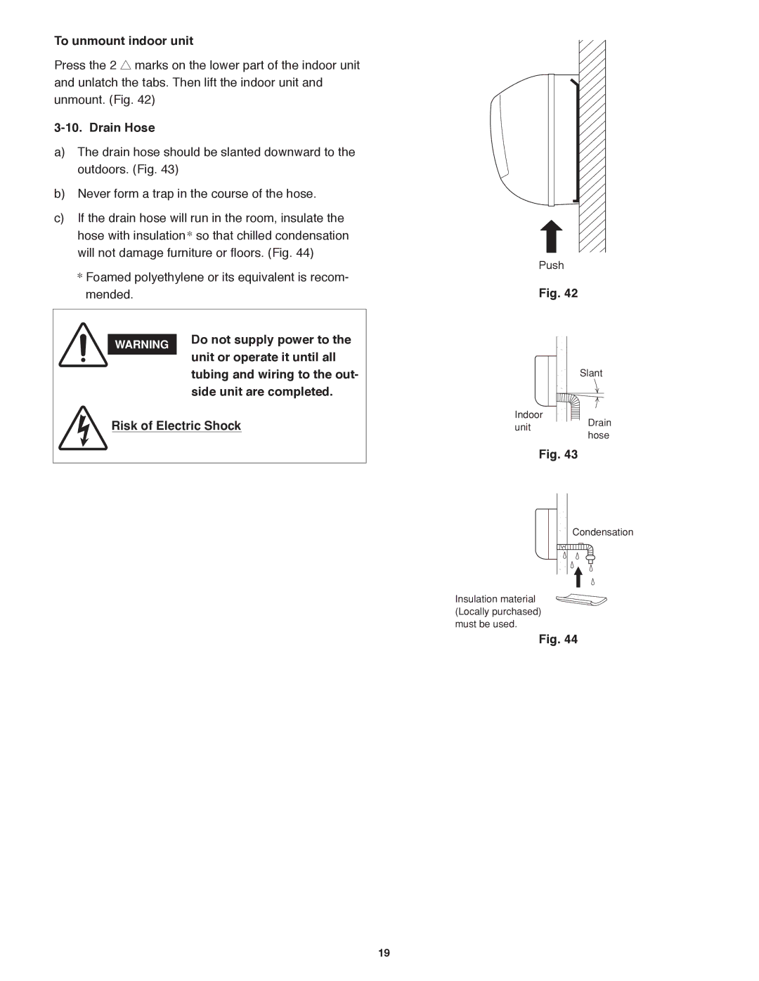 Panasonic CS-KS18NKU To unmount indoor unit, Do not supply power to, Unit or operate it until all, Side unit are completed 