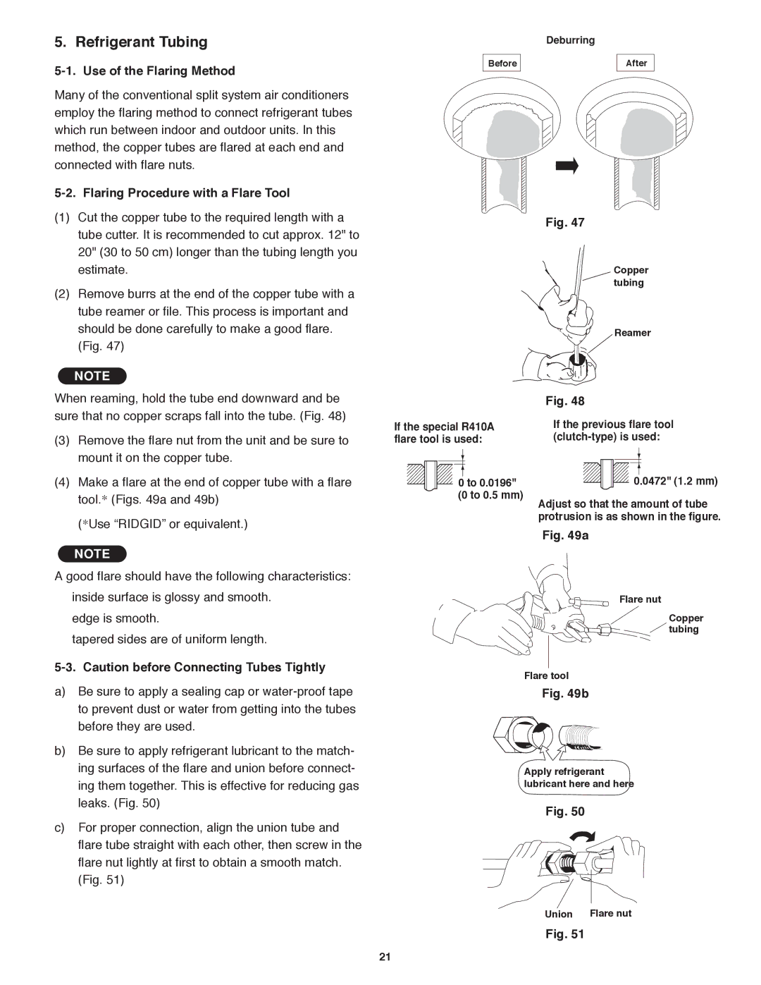 Panasonic CS-KS18NKU, CU-KS18NKU Refrigerant Tubing, Use of the Flaring Method, Flaring Procedure with a Flare Tool 