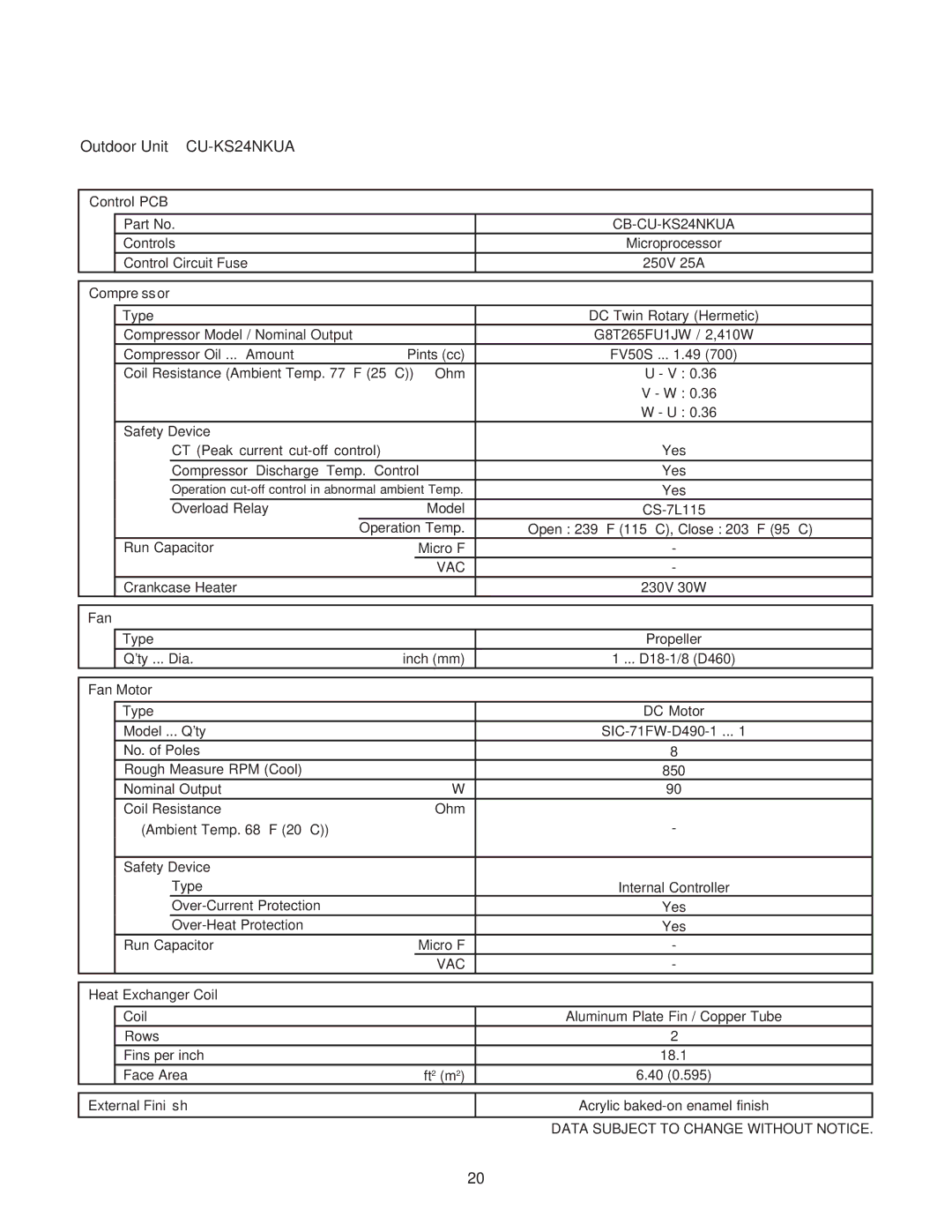 Panasonic CU-KS18NKU, CS-KS18NKU service manual Outdoor Unit CU-KS24NKUA 