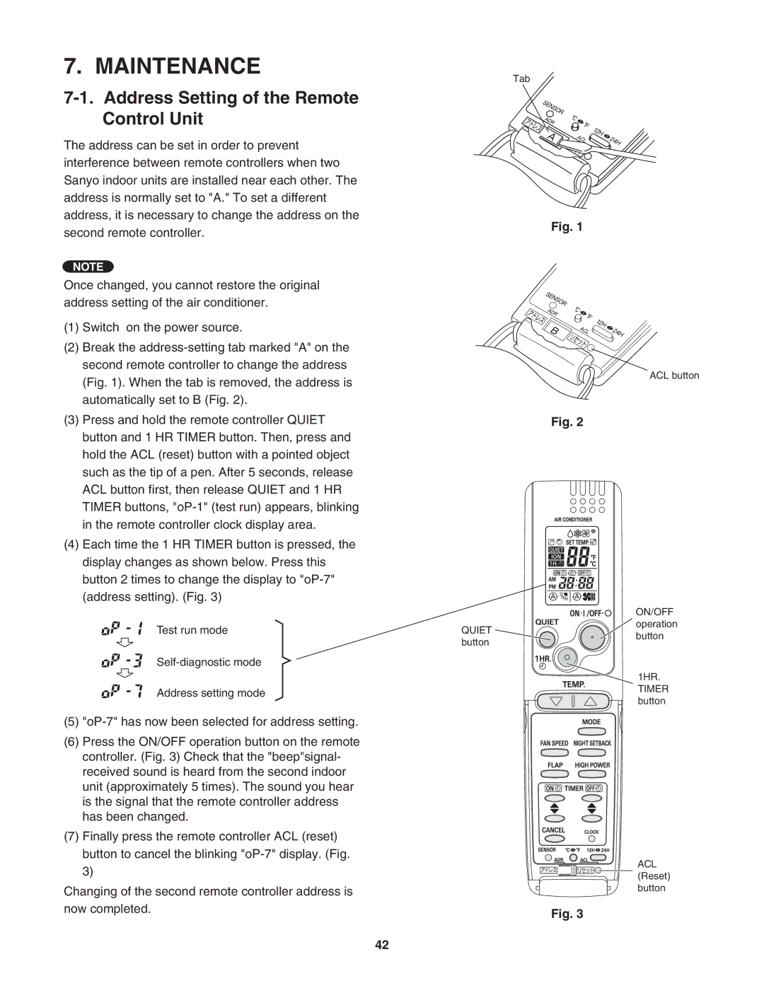 Panasonic CU-KS18NKU, CS-KS18NKU service manual Maintenance, Address Setting of the Remote Control Unit 