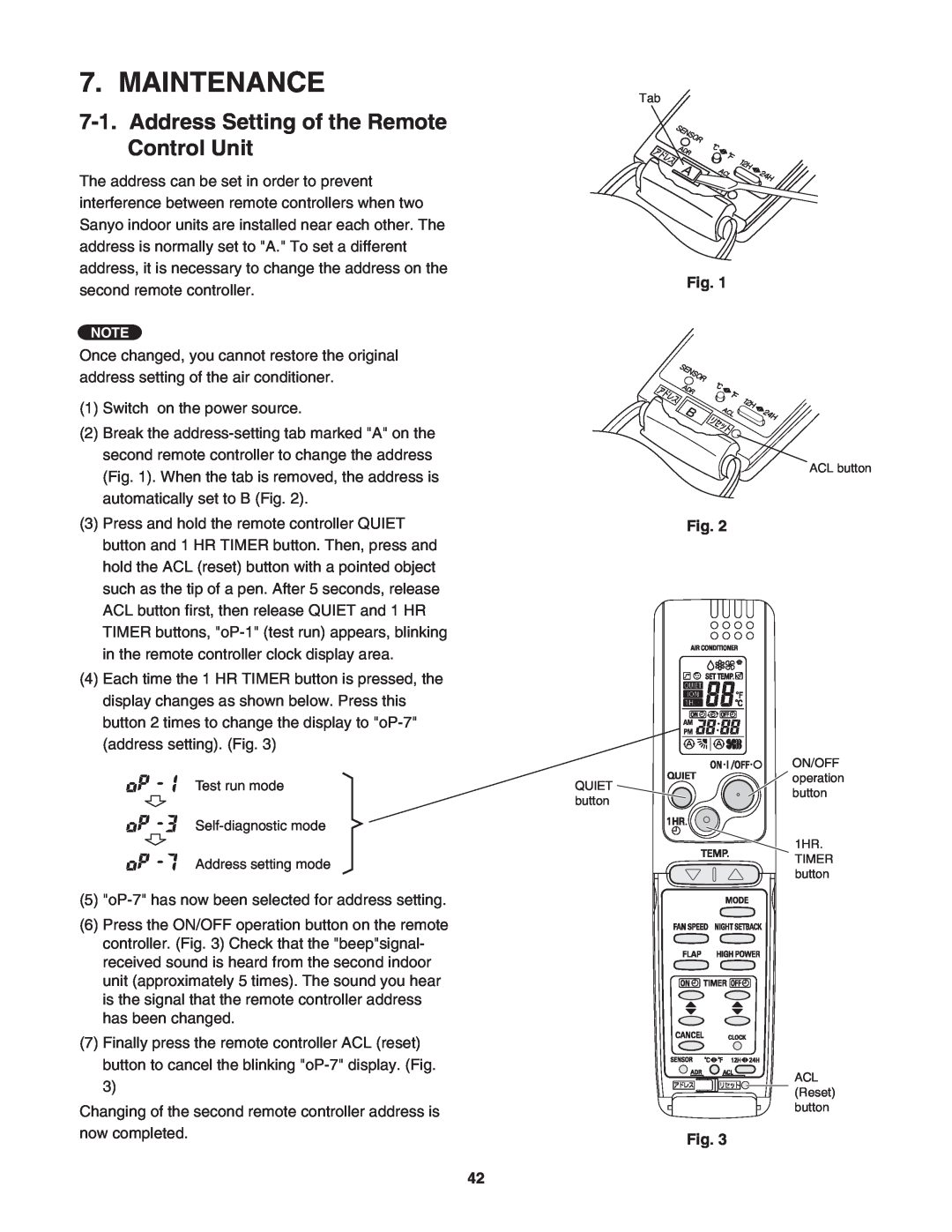 Panasonic CU-KS18NKU, CS-KS18NKU service manual Maintenance, Address Setting of the Remote Control Unit 