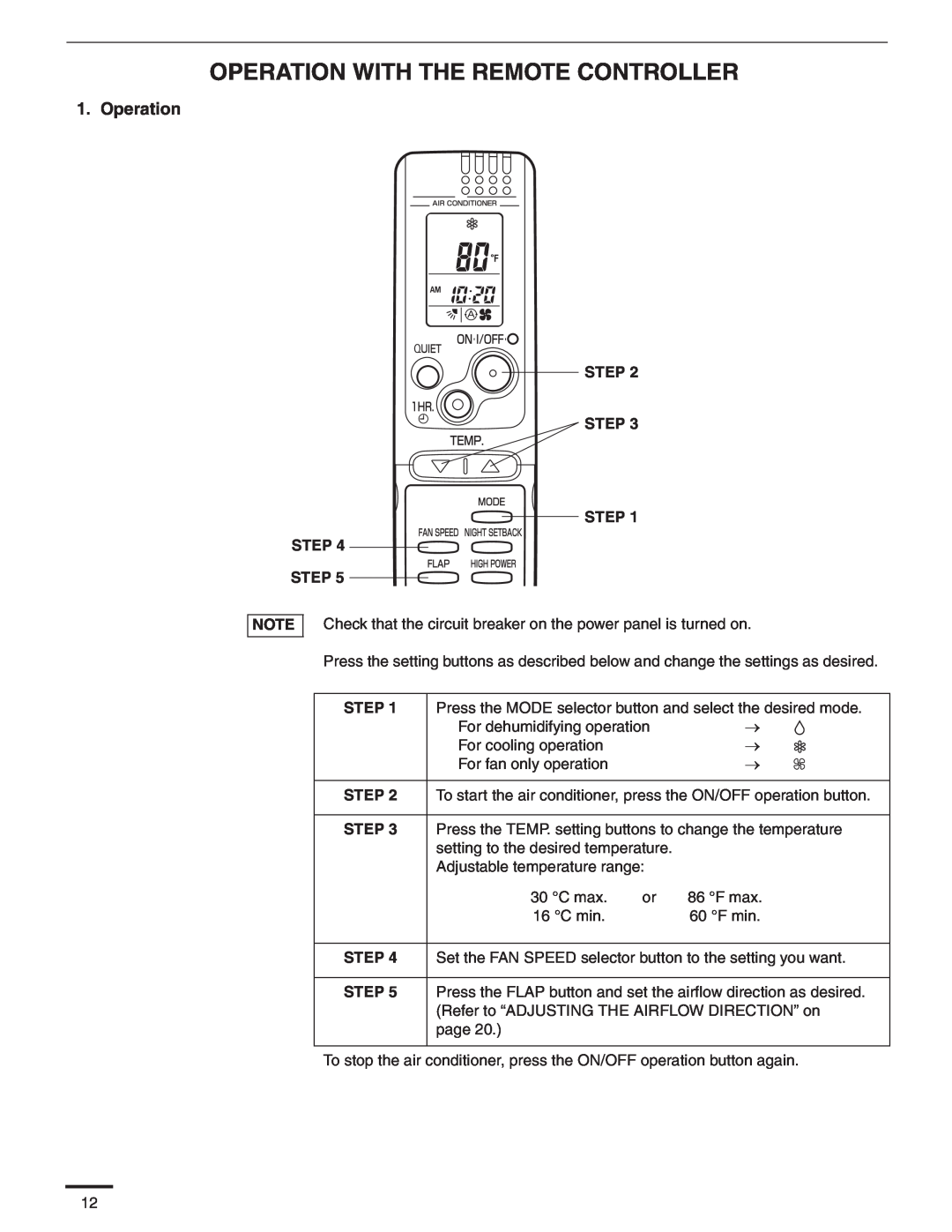 Panasonic CU-KS18NKU, CS-KS18NKU service manual Operation With The Remote Controller 